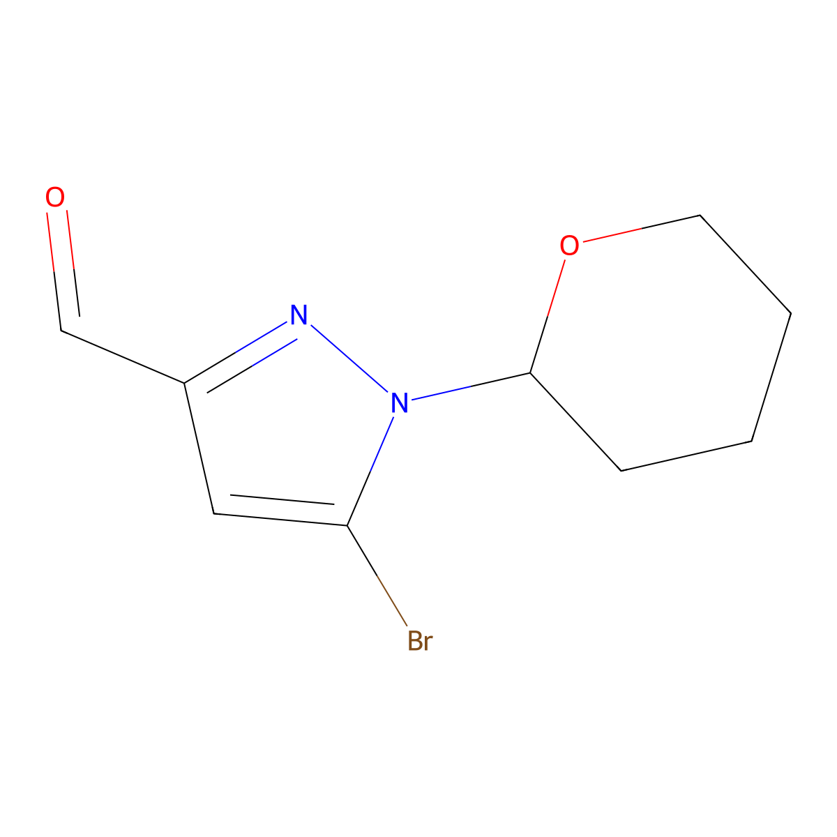 5-Bromo-1-(tetrahydro-2H-pyran-2-YL)-1H-pyrazole-3-carbaldehyde, mixture OF isomers molecular structure, CAS 2924824-37-1