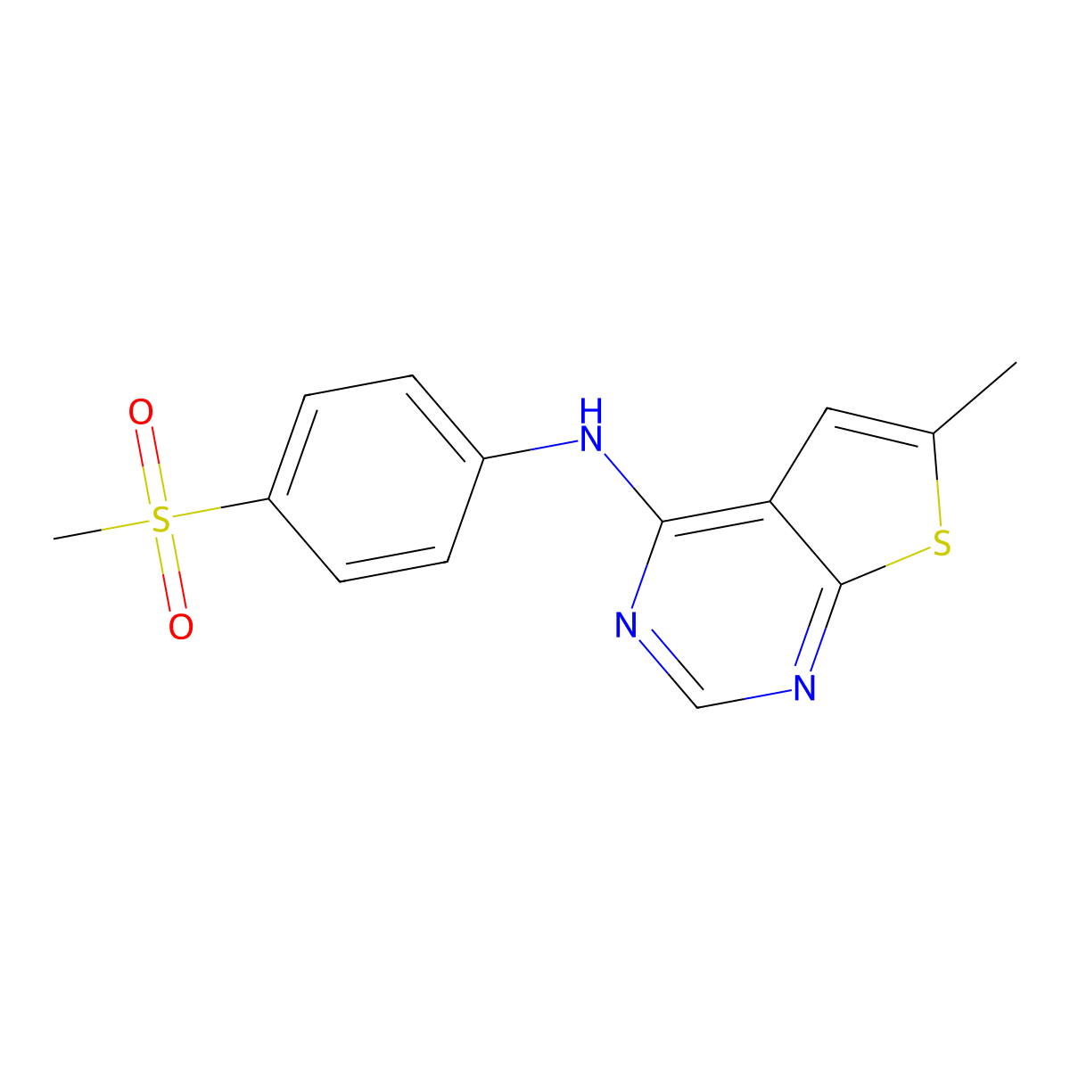 6-Methyl-N-(4-(methylsulfonyl)phenyl)thieno[2,3-d]pyrimidin-4-amine molecular structure, CAS 2924824-56-4