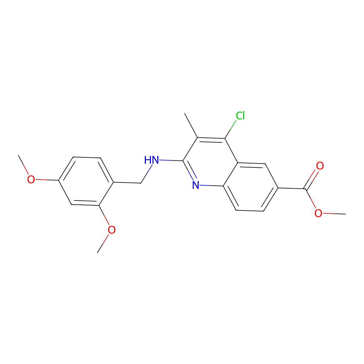 Methyl 4-chloro-2-((2,4-dimethoxybenzyl)amino)-3-methylquinoline-6-carboxylate molecular structure, CAS 2924824-57-5