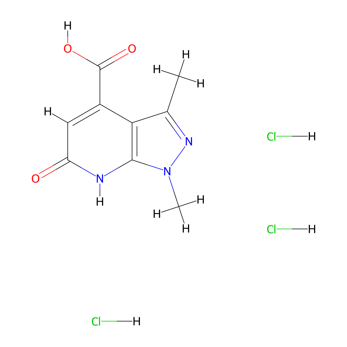 1,3-Dimethyl-6-oxo-1H,6H,7H-pyrazolo[3,4-B]pyridine-4-carboxylic acid (trihydrochloride) molecular structure, CAS 2924824-59-7