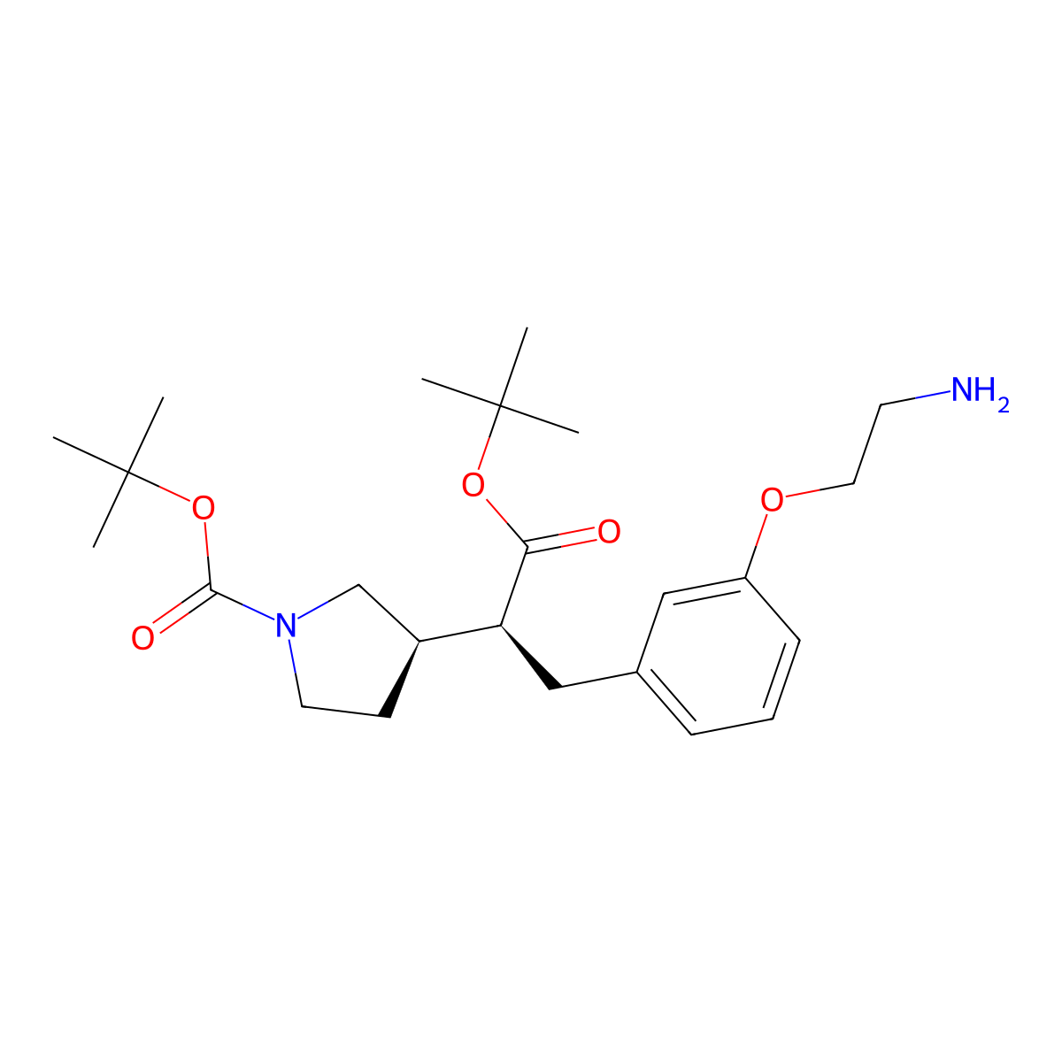tert-butyl (R)-3-((S)-3-(3-(2-aminoethoxy)phenyl)-1-(tert-butoxy)-1-oxopropan-2-yl)pyrrolidine-1-carboxylate molecular structure, CAS 2924842-16-8