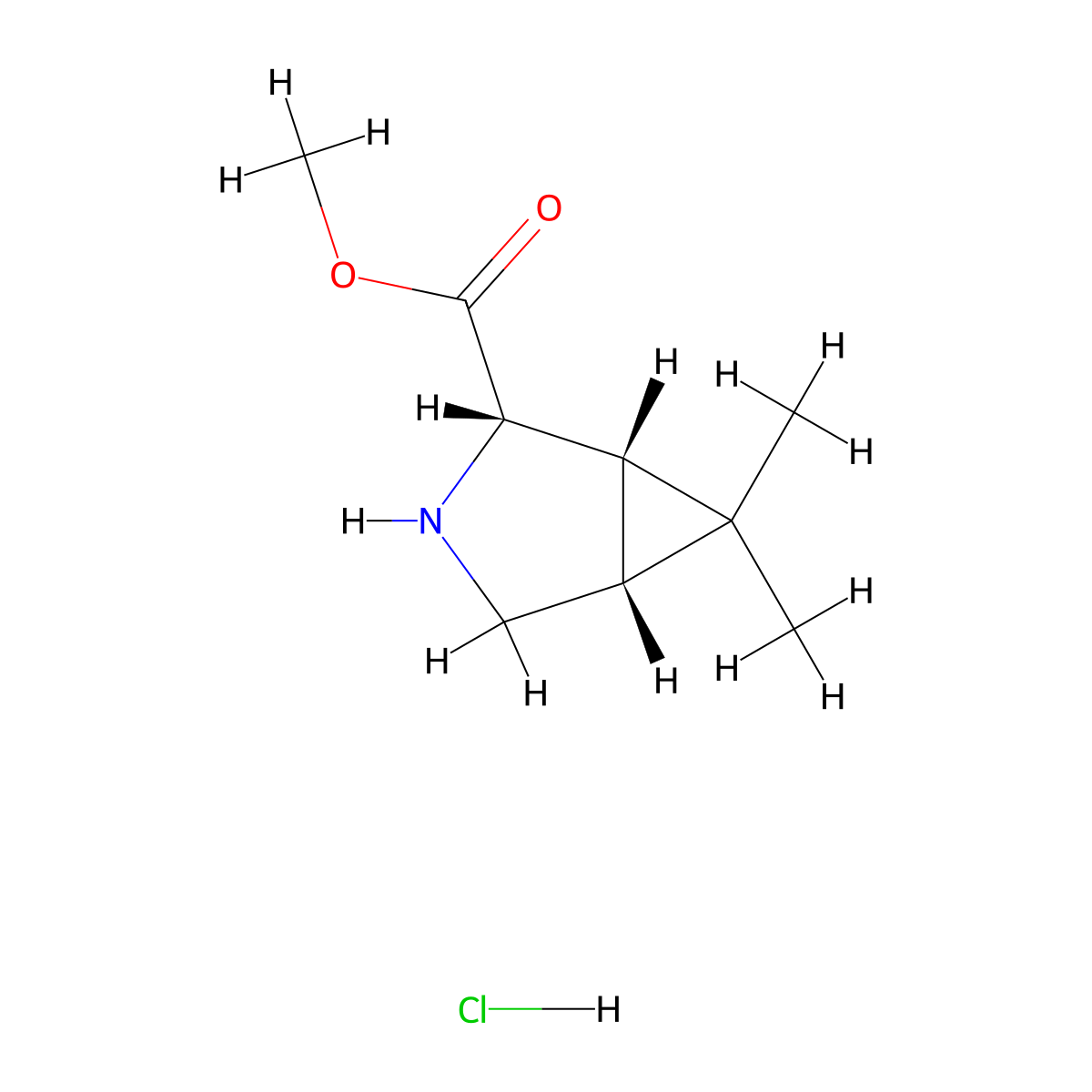 Methyl (1S,2S,5R)-6,6-dimethyl-3-azabicyclo[3.1.0]hexane-2-carboxylate hydrochloride molecular structure, CAS 2925068-67-1