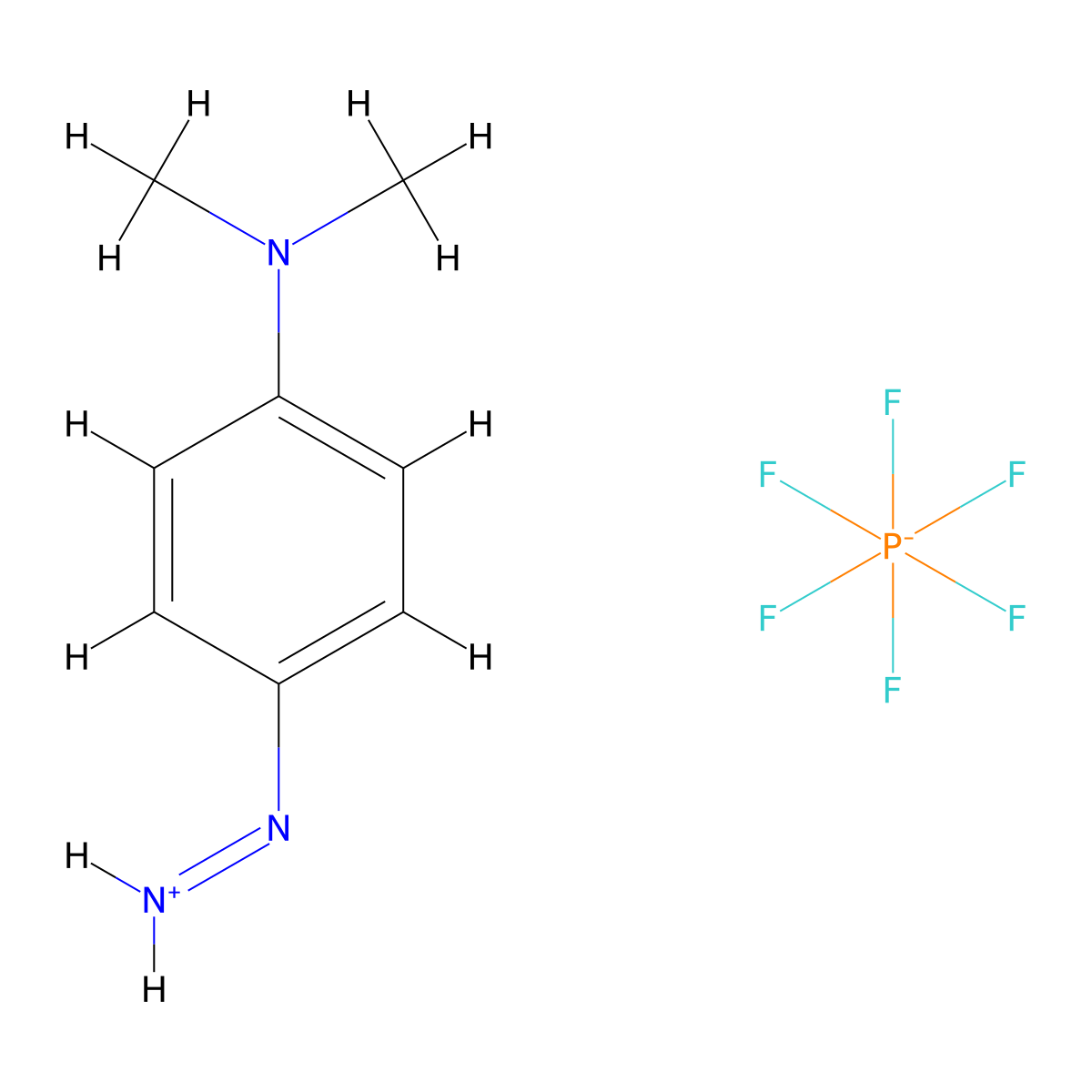 Benzenediazonium, 4-(dimethylamino)-, hexafluorophosphate(1-) (1:1) molecular structure, CAS 2926-45-6
