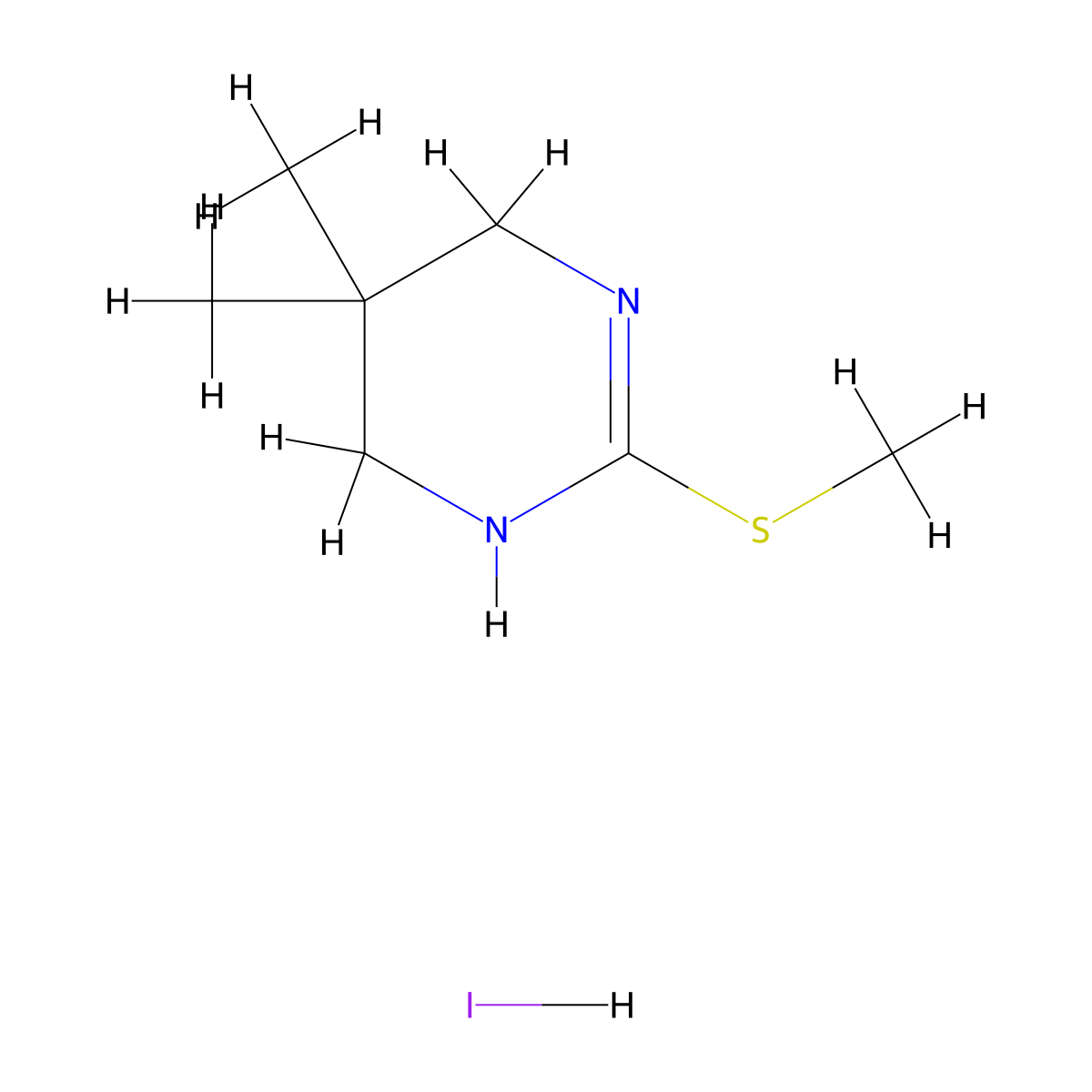 5,5-Dimethyl-2-(methylsulfanyl)-1,4,5,6-tetrahydropyrimidine hydroiodide molecular structure, CAS 292606-27-0