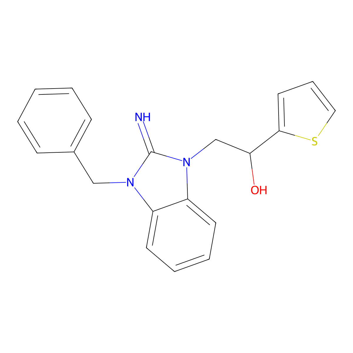 2-(3-benzyl-2-imino-2,3-dihydro-1H-benzo[d]imidazol-1-yl)-1-(thiophen-2-yl)ethanol molecular structure, CAS 292613-04-8