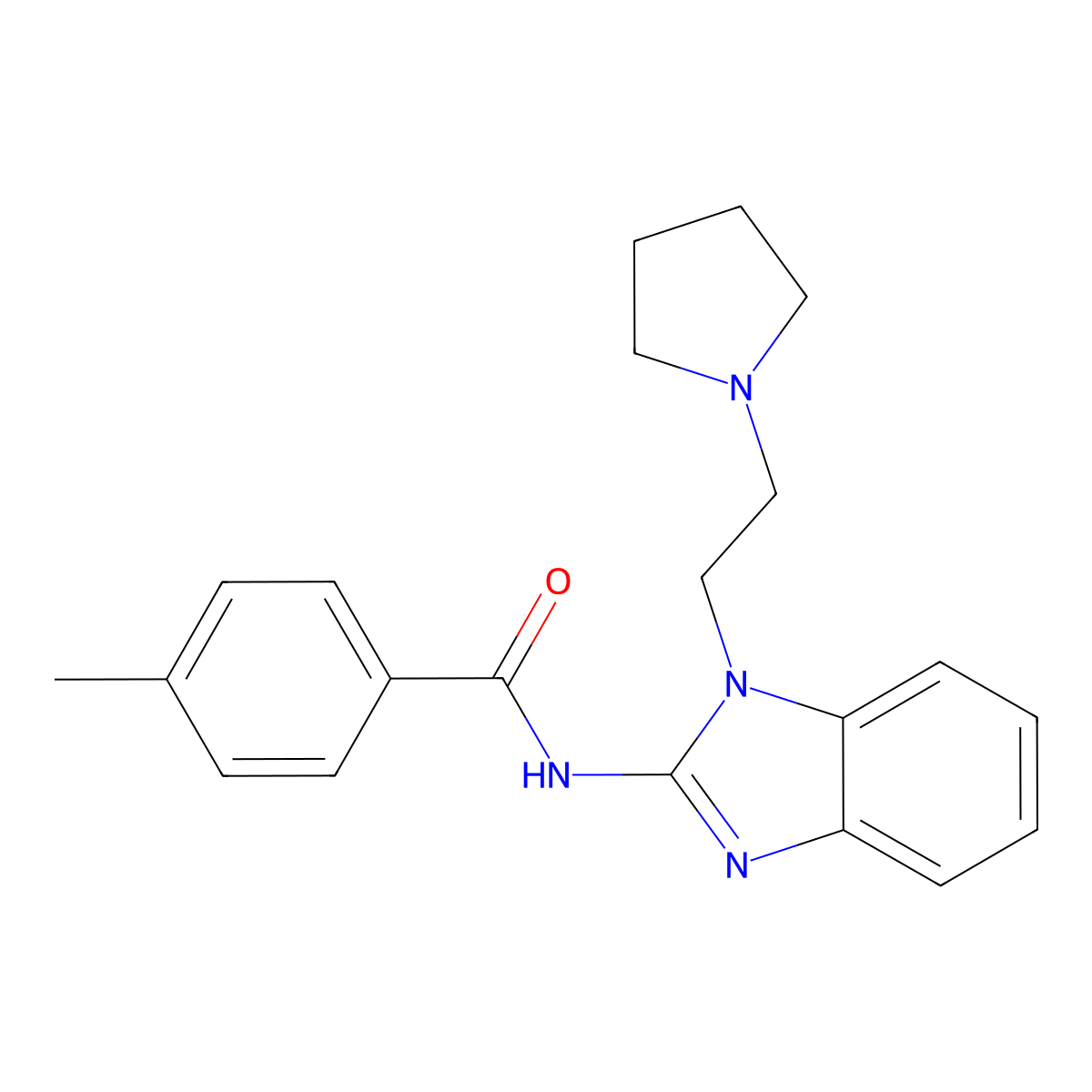 4-methyl-N-[1-[2-(1-pyrrolidinyl)ethyl]-2-benzimidazolyl]benzamide molecular structure, CAS 292613-15-1