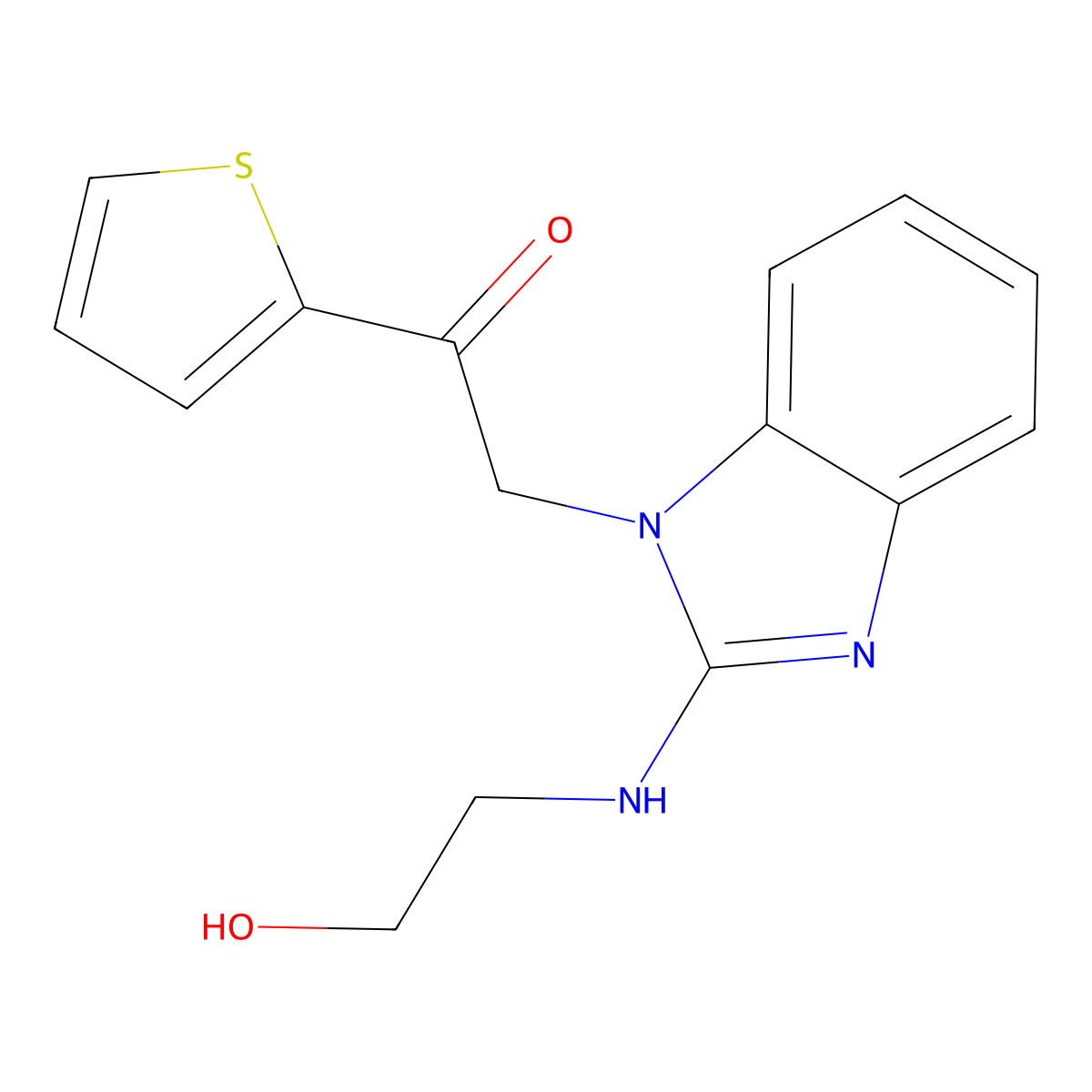 Ethanone, 2-[2-(2-hydroxyethylamino)-1-benzimidazolyl]-1-(2-thienyl)- molecular structure, CAS 292613-30-0