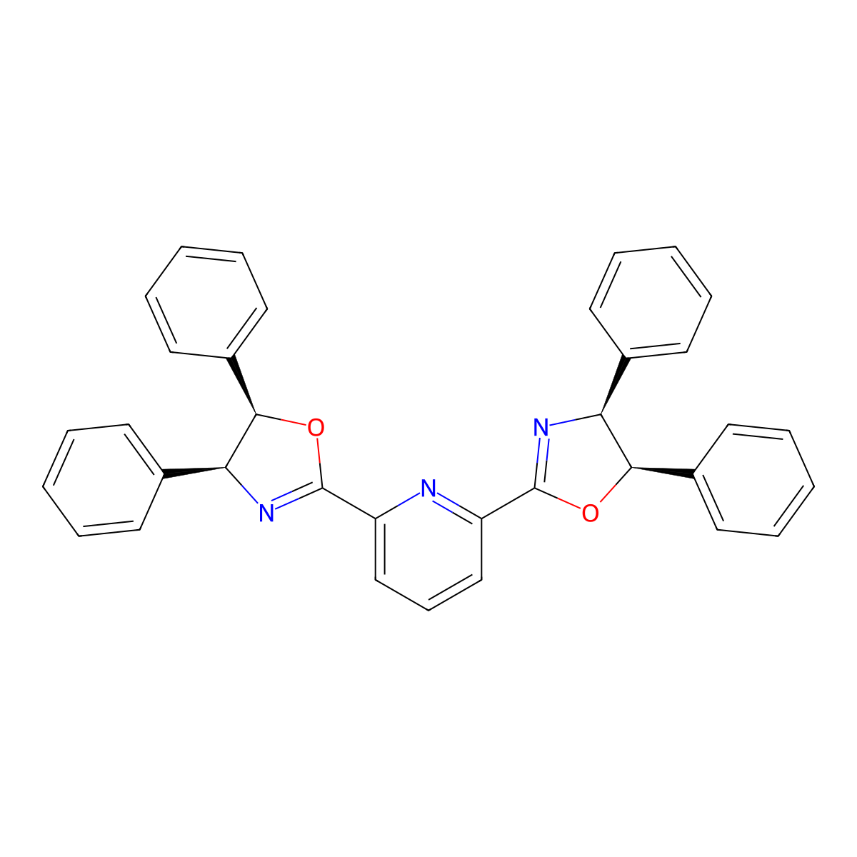 2,6-Bis((4S,5R)-4,5-diphenyl-4,5-dihydrooxazol-2-yl)pyridine molecular structure, CAS 292625-77-5