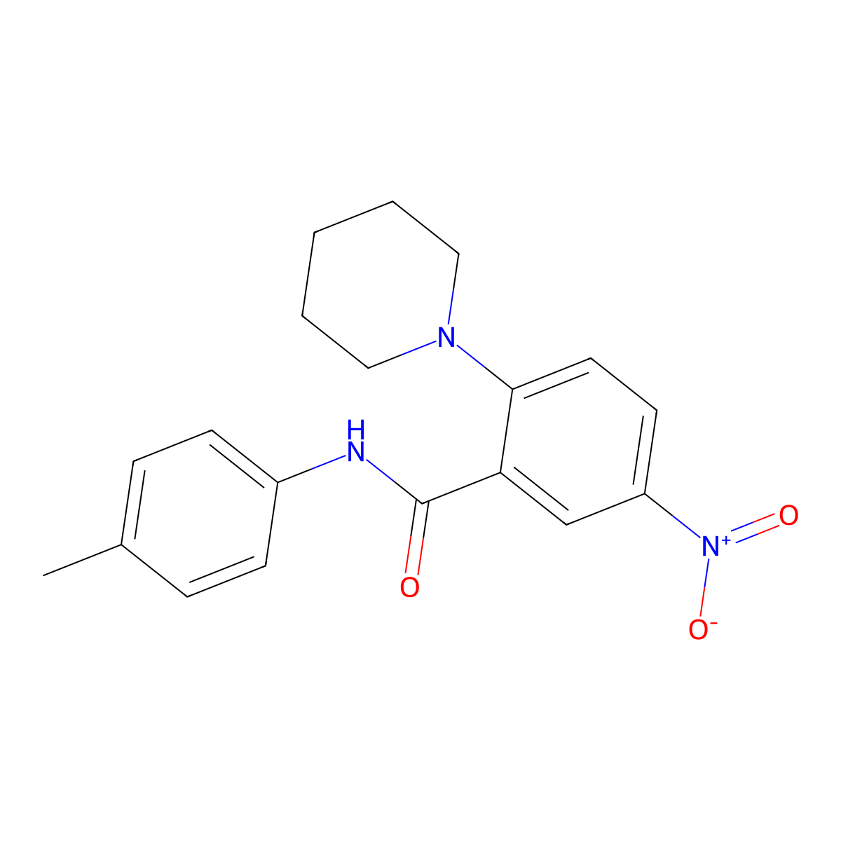 5-nitro-N-(4-methylphenyl)-2-(1-piperidinyl)benzamide molecular structure, CAS 292638-28-9
