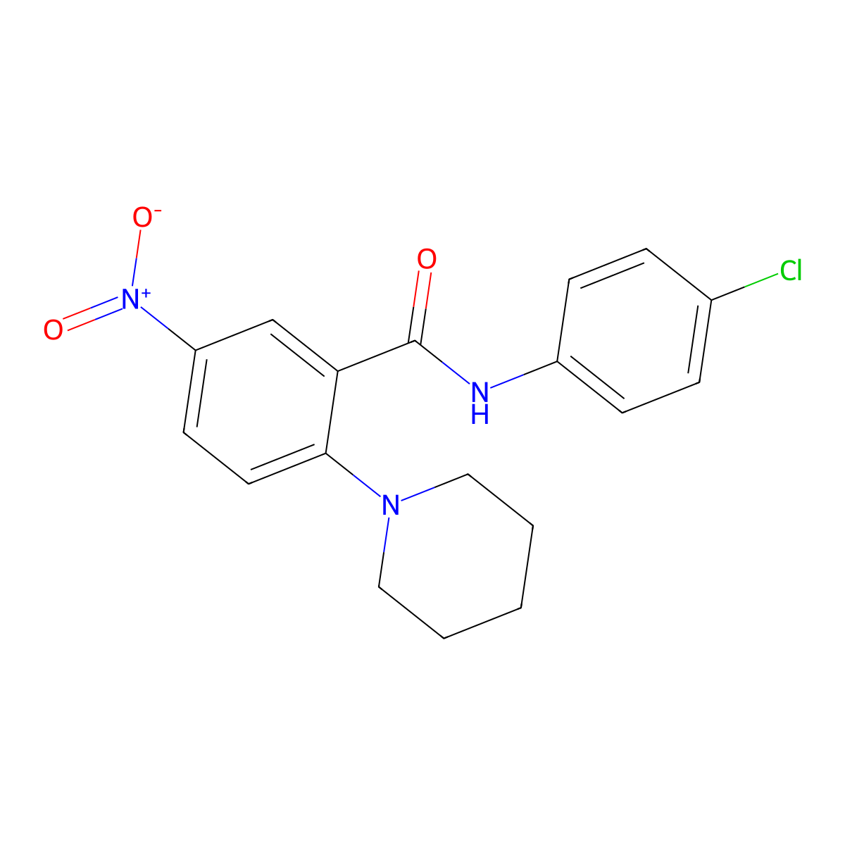 N-(4-chlorophenyl)-5-nitro-2-(piperidin-1-yl)benzamide molecular structure, CAS 292638-45-0