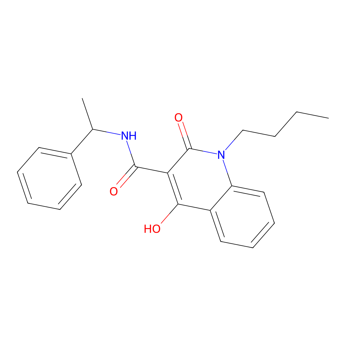 1-butyl-4-hydroxy-2-oxo-N-(1-phenylethyl)-1,2-dihydroquinoline-3-carboxamide molecular structure, CAS 292638-73-4