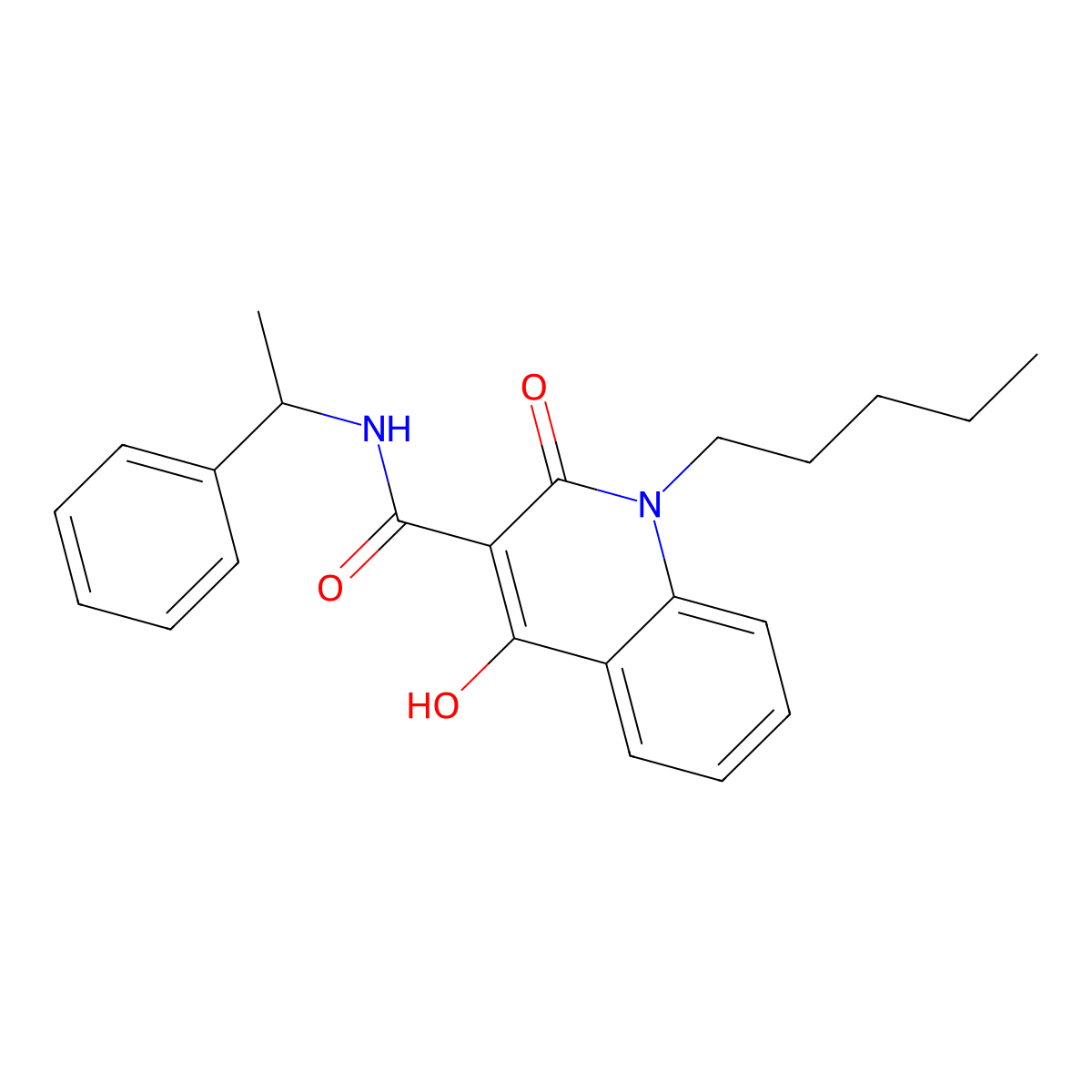 4-hydroxy-2-oxo-1-pentyl-N-(1-phenylethyl)-1,2-dihydroquinoline-3-carboxamide molecular structure, CAS 292638-74-5