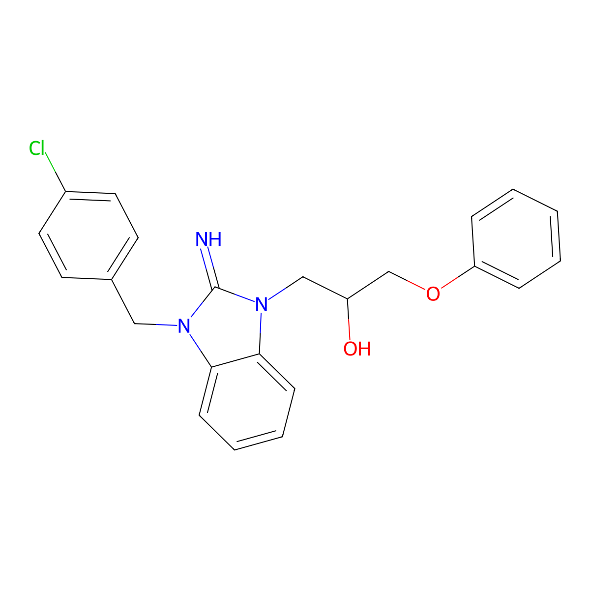 1-[3-[(4-Chlorophenyl)methyl]-2-iminobenzimidazol-1-yl]-3-phenoxypropan-2-ol molecular structure, CAS 292639-67-9