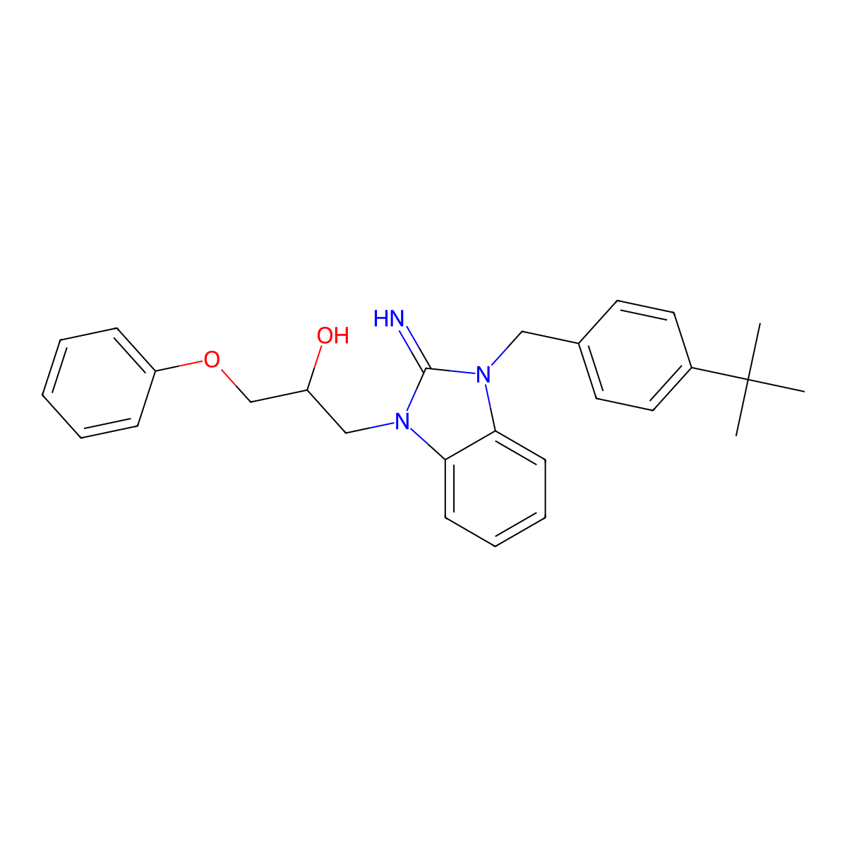 1-[3-(4-Tert-butyl-benzyl)-2-imino-2,3-dihydro-benzoimidazol-1-yl]-3-phenoxy-propan-2-ol molecular structure, CAS 292639-68-0
