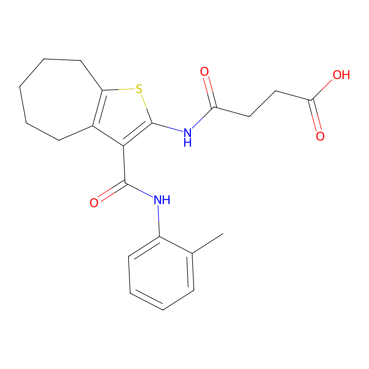4-[[3-[(2-methylphenyl)carbamoyl]-5,6,7,8-tetrahydro-4H-cyclohepta[b]thiophen-2-yl]amino]-4-oxobutanoic acid molecular structure, CAS 292639-95-3