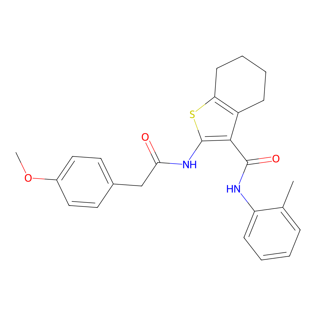 2-{[(4-methoxyphenyl)acetyl]amino}-N-(2-methylphenyl)-4,5,6,7-tetrahydro-1-benzothiophene-3-carboxamide molecular structure, CAS 292639-96-4