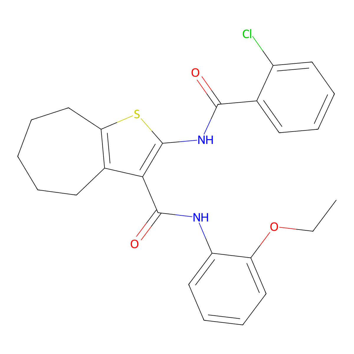2-[(2-chlorobenzoyl)amino]-N-(2-ethoxyphenyl)-5,6,7,8-tetrahydro-4H-cyclohepta[b]thiophene-3-carboxamide molecular structure, CAS 292640-01-8