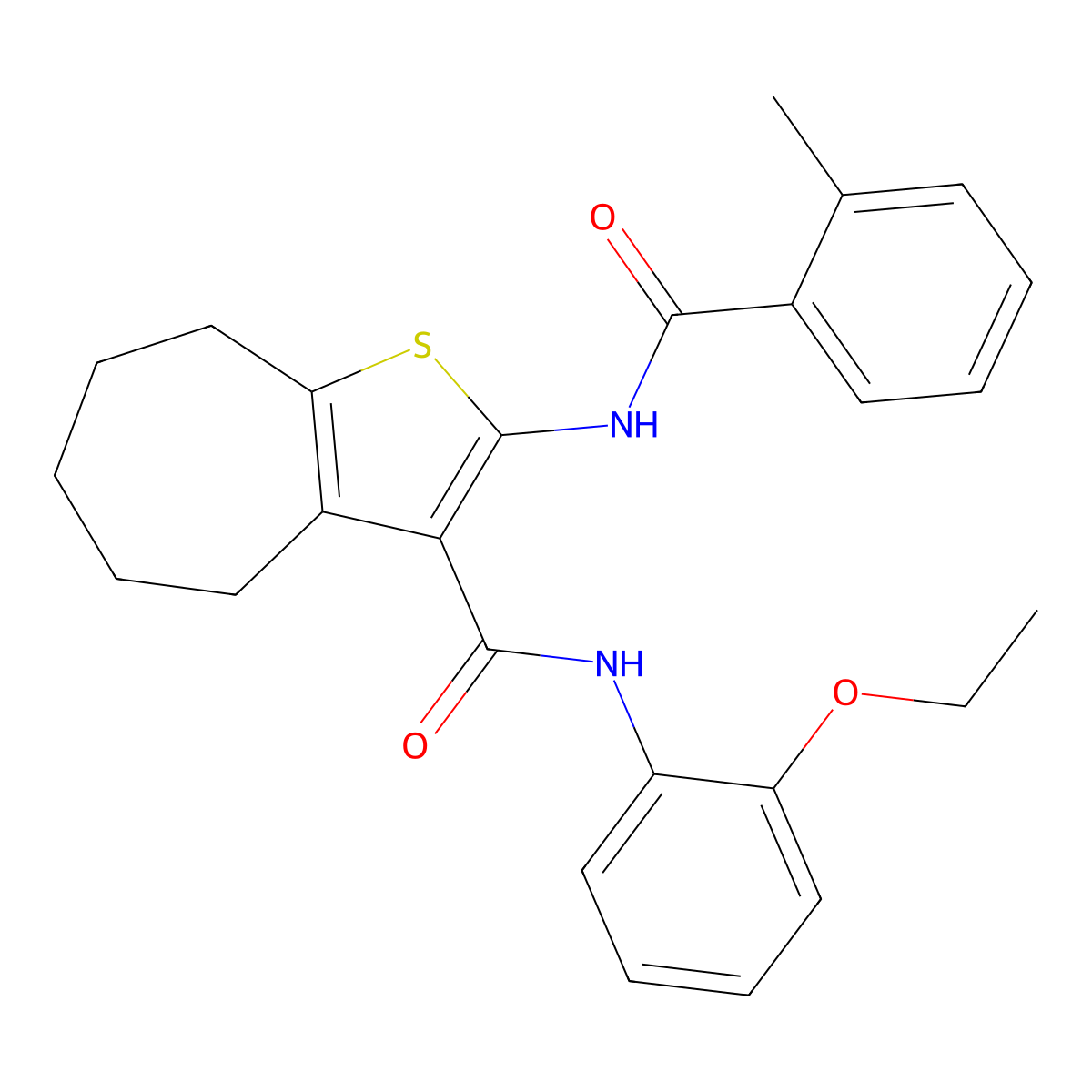N-(2-ethoxyphenyl)-2-[(2-methylbenzoyl)amino]-5,6,7,8-tetrahydro-4H-cyclohepta[b]thiophene-3-carboxamide molecular structure, CAS 292640-04-1