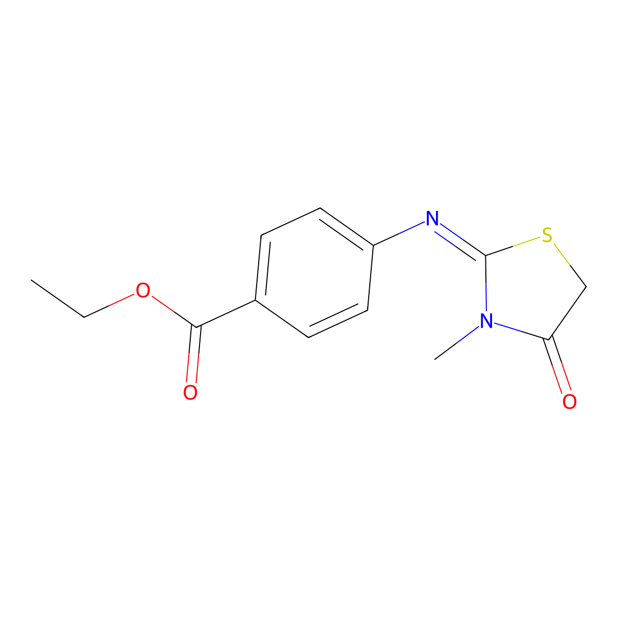 Ethyl 4-[(3-methyl-4-oxo-1,3-thiazolidin-2-ylidene)amino]benzoate molecular structure, CAS 292641-33-9