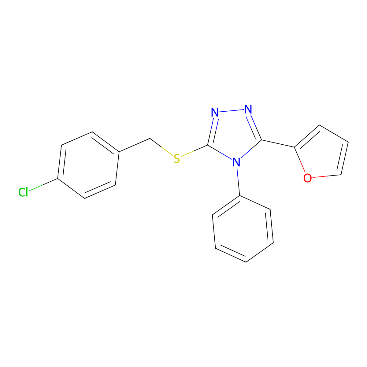 3-((4-Chlorobenzyl)thio)-5-(furan-2-yl)-4-phenyl-4H-1,2,4-triazole molecular structure, CAS 292644-03-2