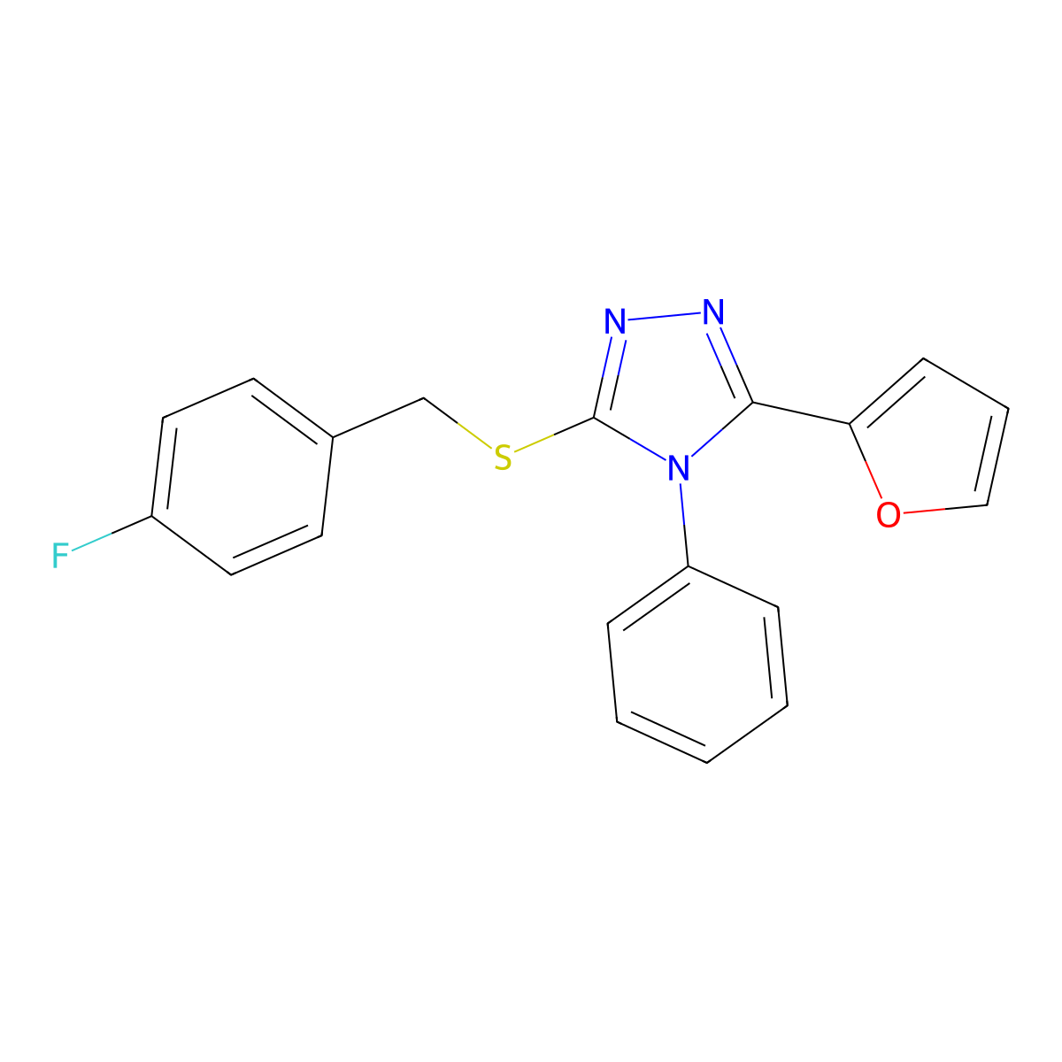 3-[(4-fluorobenzyl)sulfanyl]-5-(furan-2-yl)-4-phenyl-4H-1,2,4-triazole molecular structure, CAS 292644-04-3