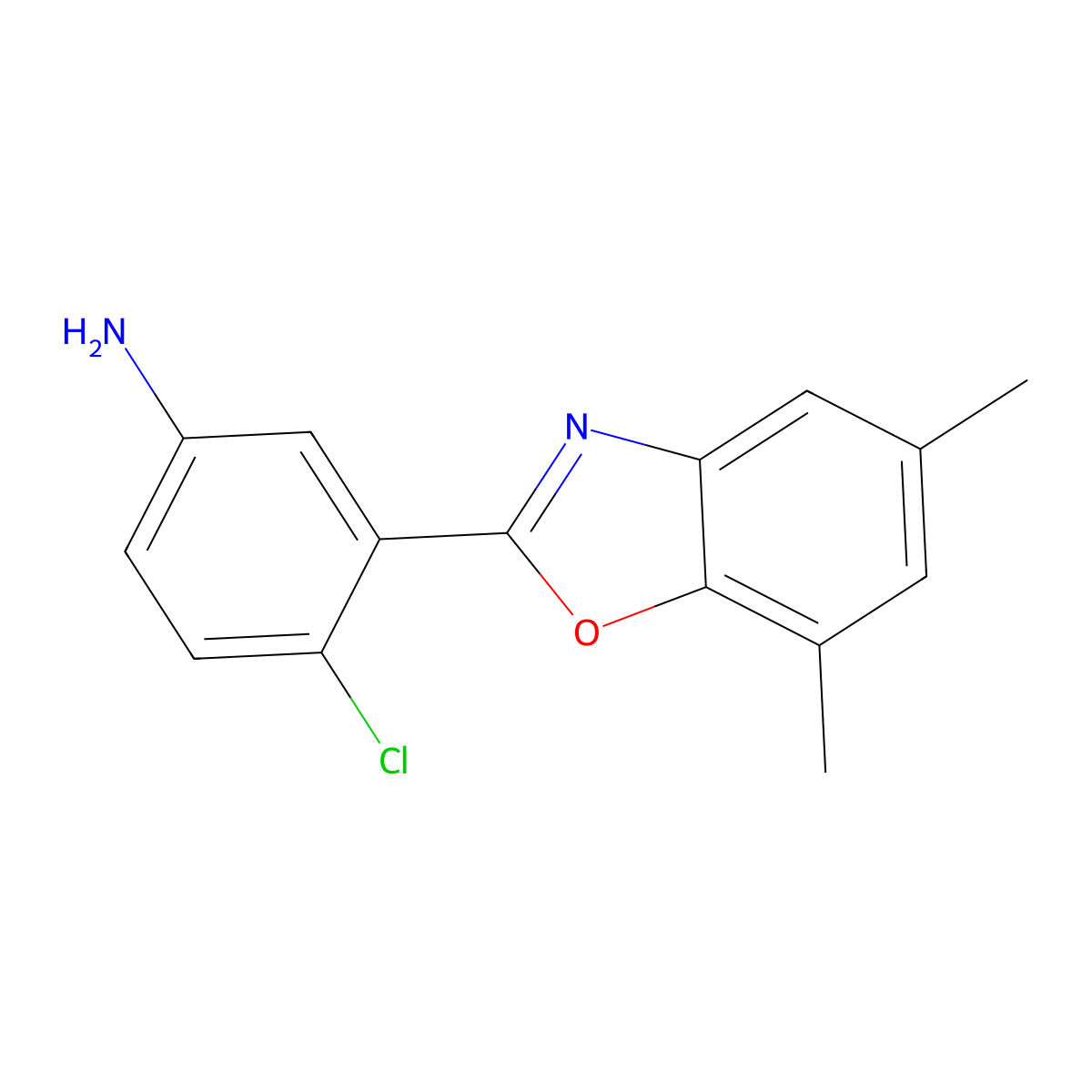 4-Chloro-3-(5,7-dimethyl-1,3-benzoxazol-2-yl)aniline molecular structure, CAS 292644-39-4