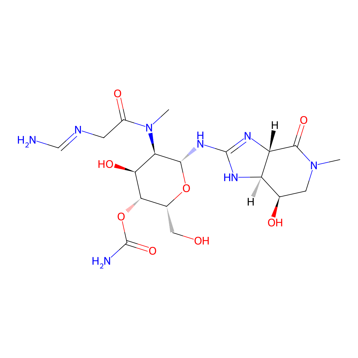 4H-Imidazo(4,5-c)pyridin-4-one, 1,3a,5,6,7,7a-hexahydro-2-((2-deoxy-2-(2-(formimidoylamino)-N-methylacetamido)-beta-D-gulopyranosyl)amino)-7-hydroxy-5-methyl-, 3'-carbamate molecular structure, CAS 29266-98-6