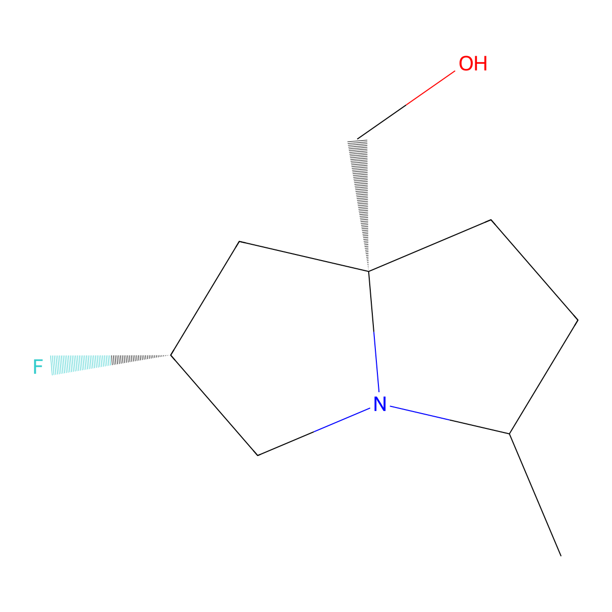 1H-Pyrrolizine-7A(5H)-methanol, 2-fluorotetrahydro-5-methyl-, (2R,7AR)- molecular structure, CAS 2927440-59-1