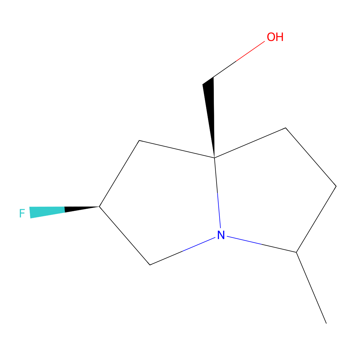 1H-Pyrrolizine-7A(5H)-methanol, 2-fluorotetrahydro-5-methyl-, (2S,7AS)- molecular structure, CAS 2927440-62-6