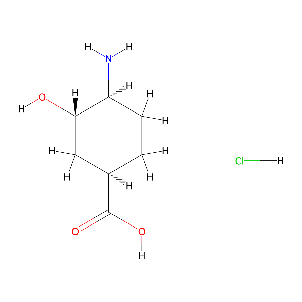rac-(1R,3S,4S)-4-amino-3-hydroxycyclohexane-1-carboxylic acid hydrochloride molecular structure, CAS 2928330-63-4