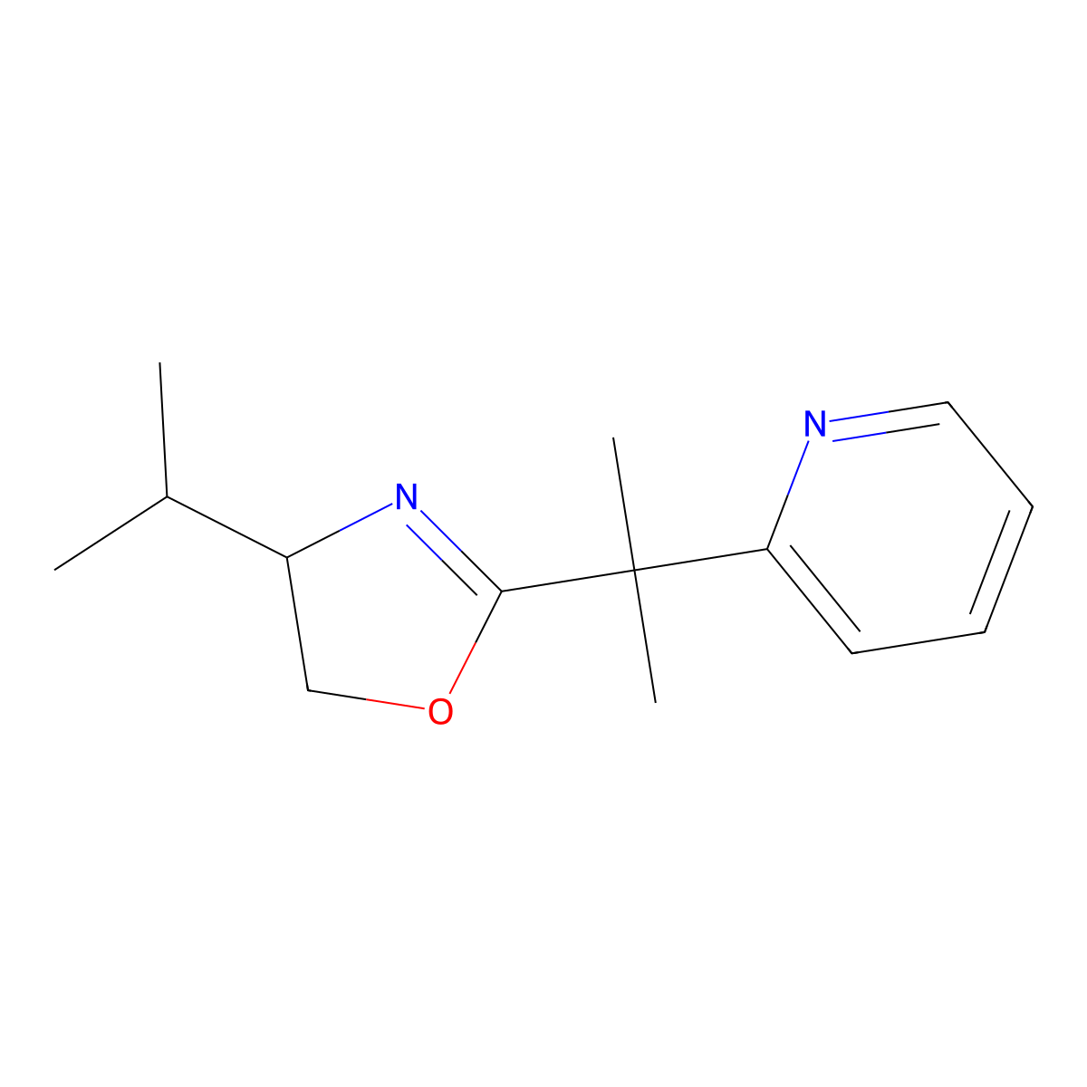 (S)-4-Isopropyl-2-(2-(pyridin-2-yl)propan-2-yl)-4,5-dihydrooxazole molecular structure, CAS 292839-80-6