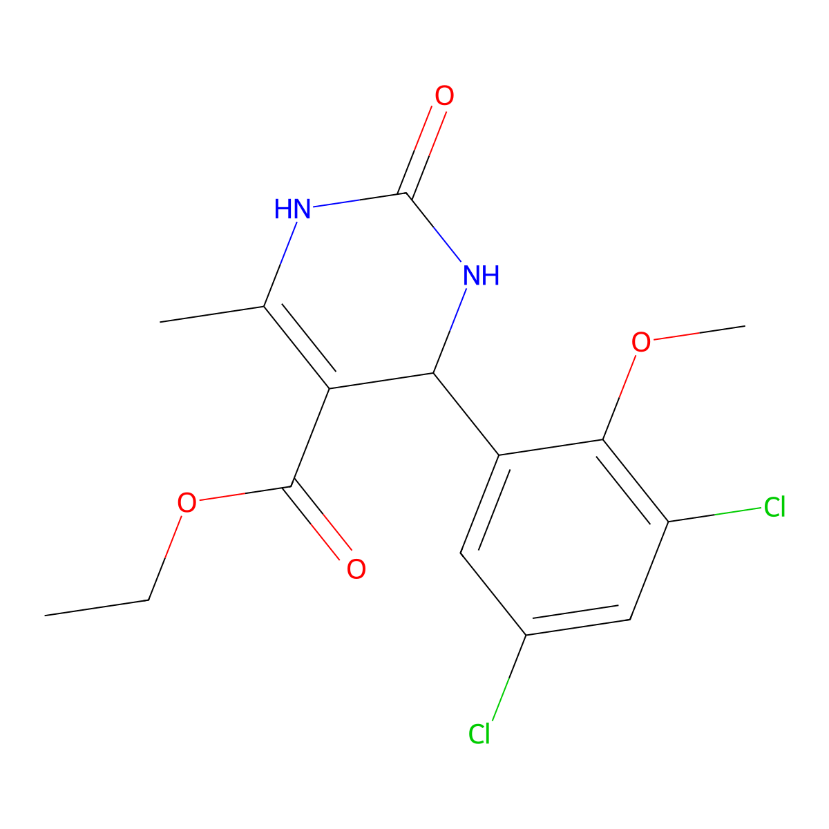 Ethyl 4-(3,5-dichloro-2-methoxyphenyl)-6-methyl-2-oxo-1,2,3,4-tetrahydropyrimidine-5-carboxylate molecular structure, CAS 292852-24-5