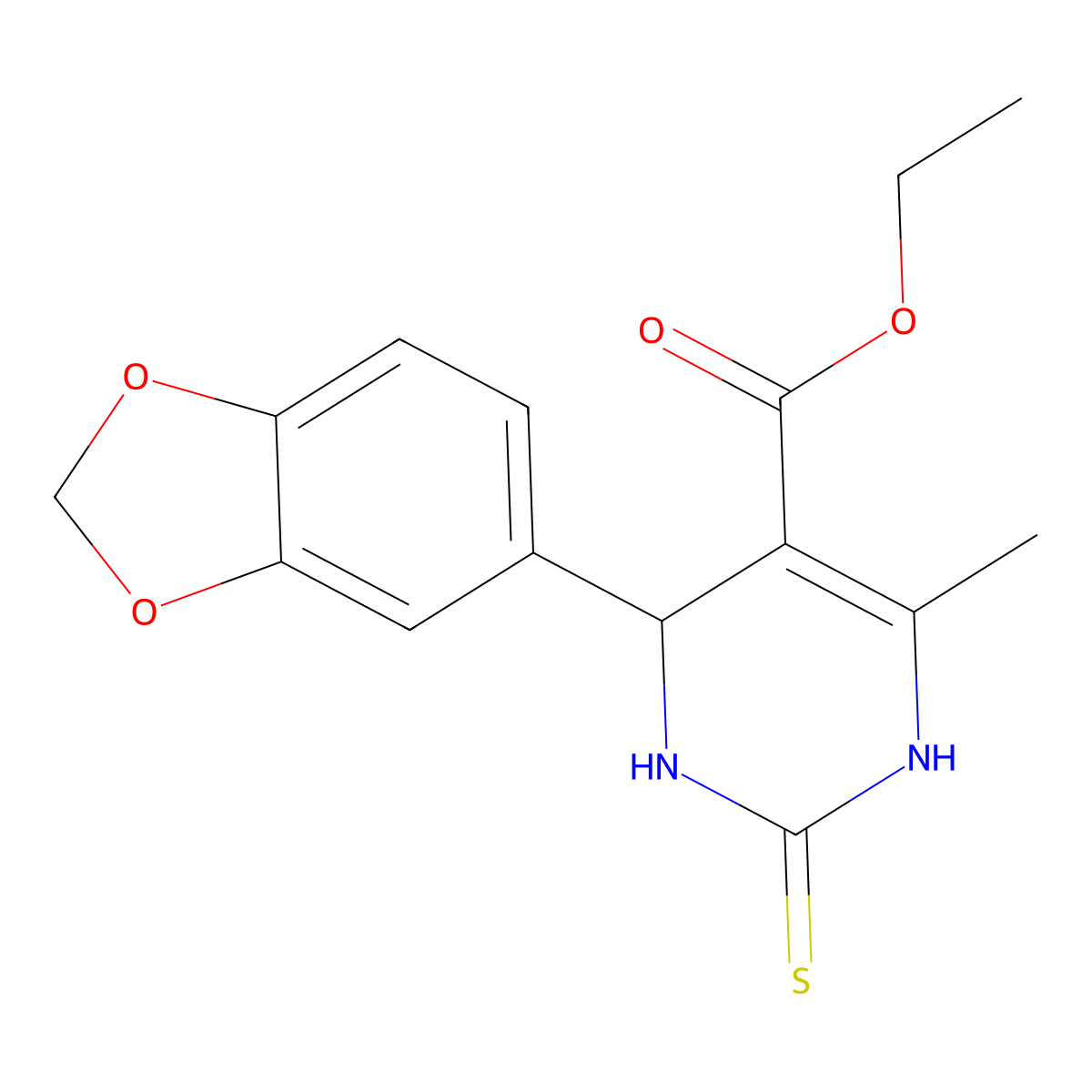 Ethyl 4-(1,3-benzodioxol-5-yl)-6-methyl-2-thioxo-1,2,3,4-tetrahydropyrimidine-5-carboxylate molecular structure, CAS 292852-29-0