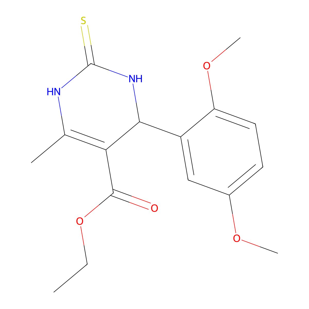Ethyl 4-(2,5-dimethoxyphenyl)-6-methyl-2-thioxo-1,2,3,4-tetrahydropyrimidine-5-carboxylate molecular structure, CAS 292852-44-9