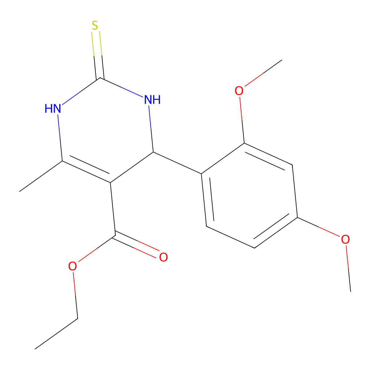 Ethyl 4-(2,4-dimethoxyphenyl)-6-methyl-2-sulfanylidene-1,2,3,4-tetrahydropyrimidine-5-carboxylate molecular structure, CAS 292852-45-0