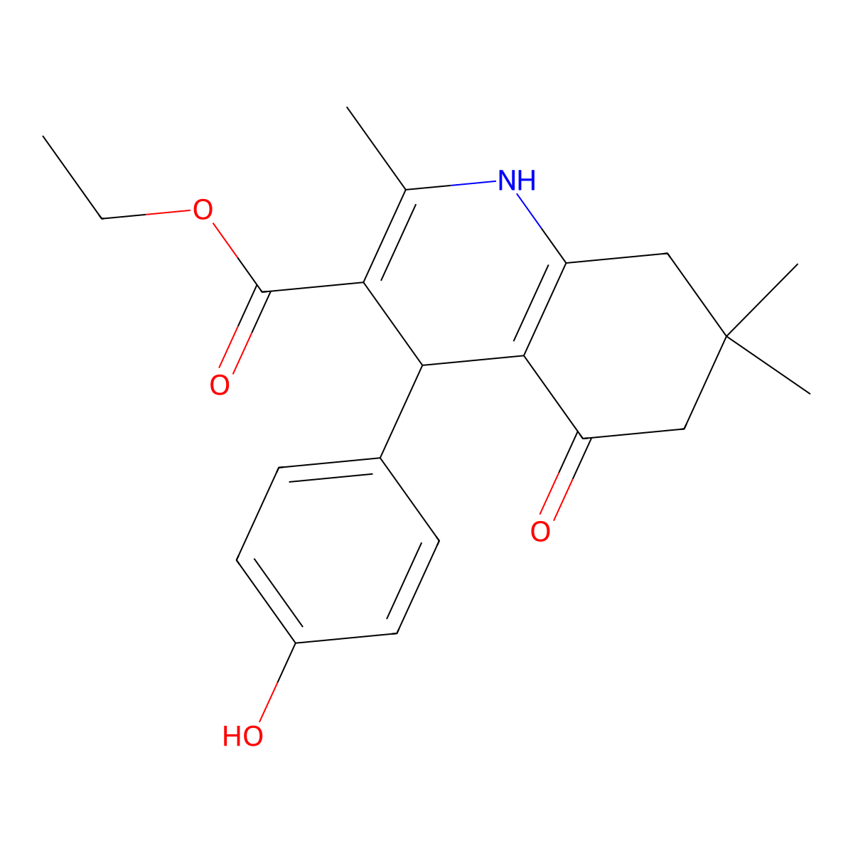 Ethyl 4-(4-hydroxyphenyl)-2,7,7-trimethyl-5-oxo-1,4,5,6,7,8-hexahydroquinoline-3-carboxylate molecular structure, CAS 292852-47-2
