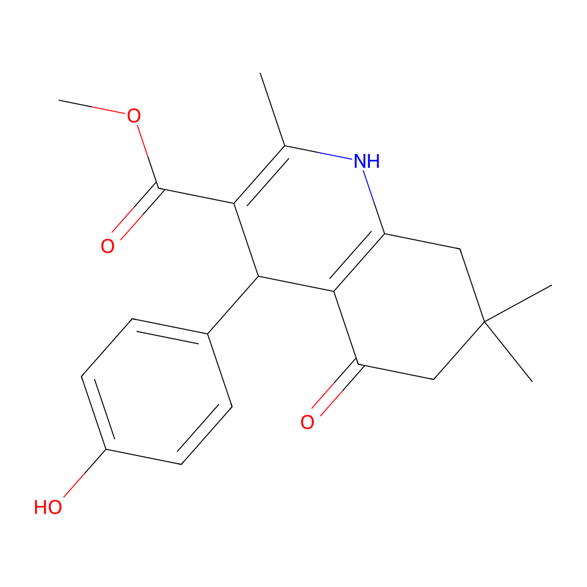 Methyl 1,4,5,6,7,8-hexahydro-4-(4-hydroxyphenyl)-2,7,7-trimethyl-5-oxo-3-quinolinecarboxylate molecular structure, CAS 292852-48-3