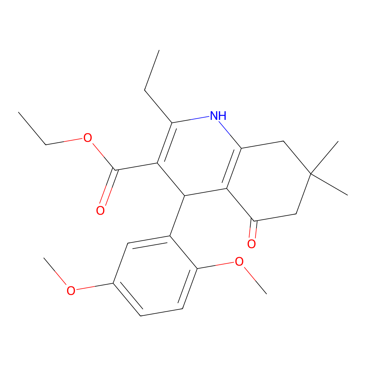 Ethyl 4-(2,5-dimethoxyphenyl)-2-ethyl-7,7-dimethyl-5-oxo-1,4,5,6,7,8-hexahydroquinoline-3-carboxylate molecular structure, CAS 292852-50-7