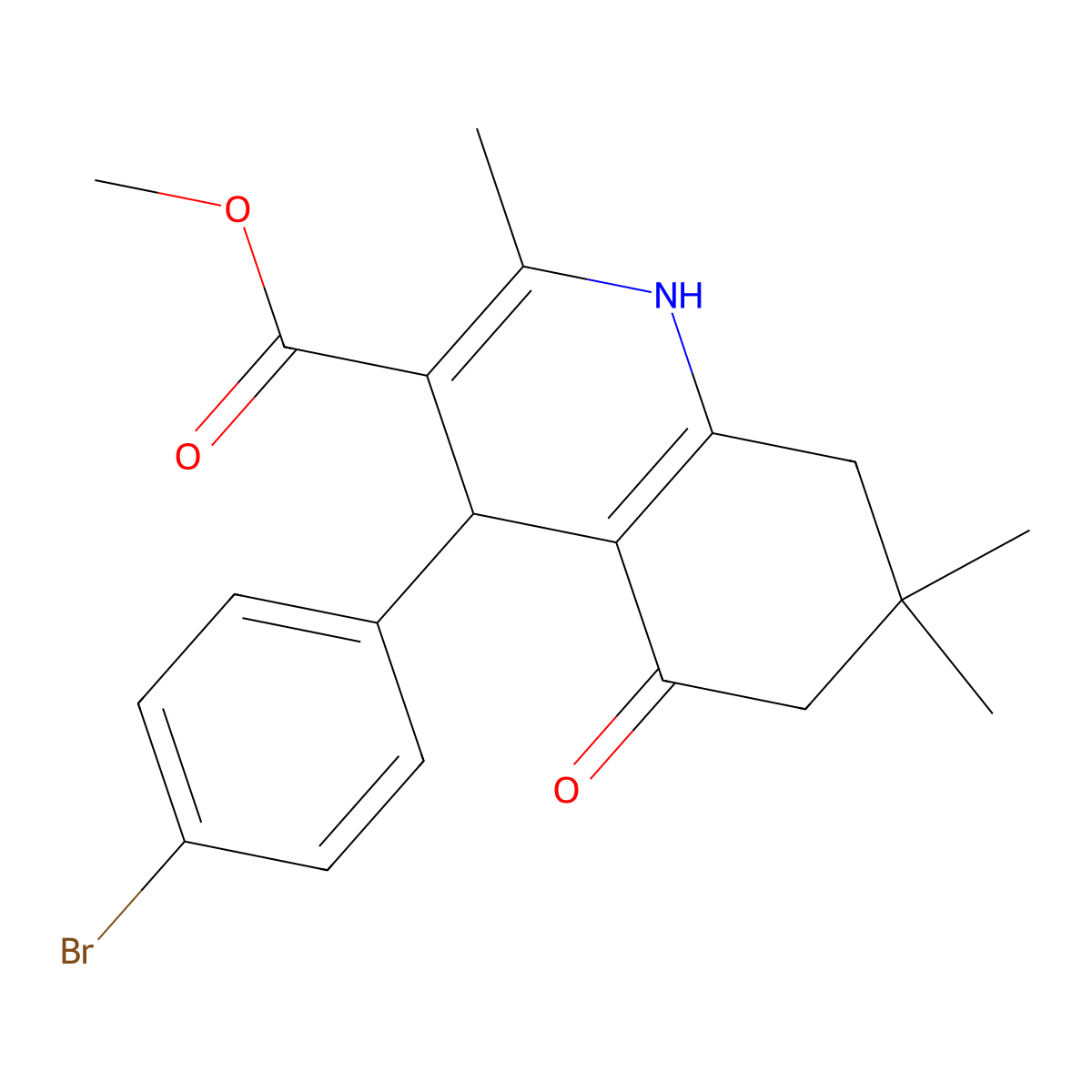 Methyl 4-(4-bromophenyl)-2,7,7-trimethyl-5-oxo-1,4,5,6,7,8-hexahydro-3-quinolinecarboxylate molecular structure, CAS 292853-20-4