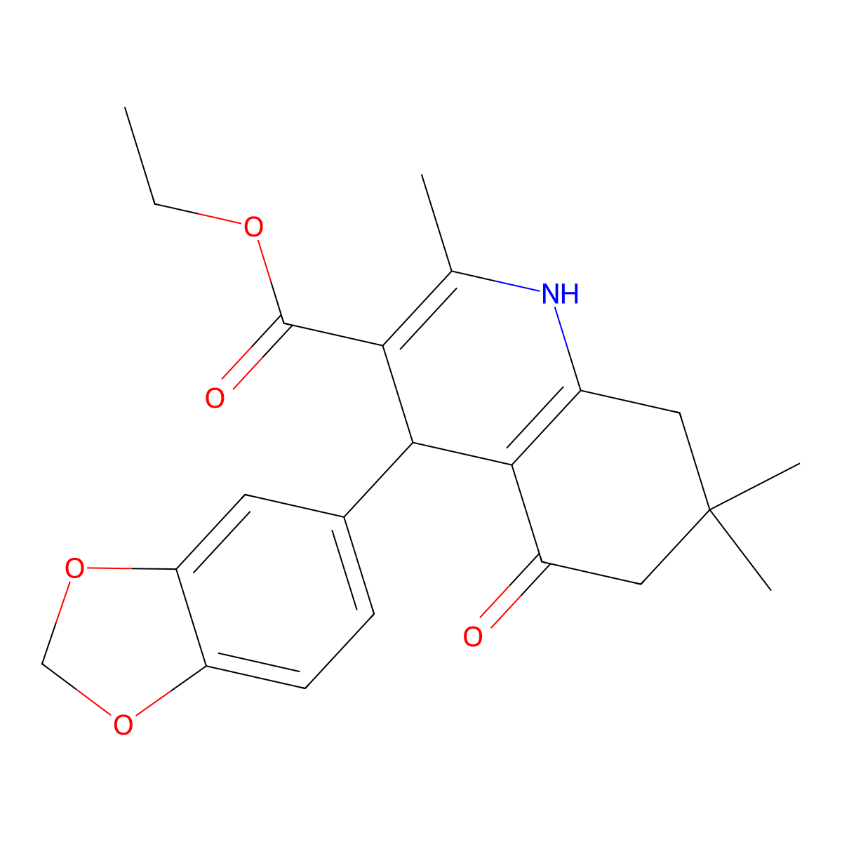 Ethyl 4-(1,3-benzodioxol-5-yl)-2,7,7-trimethyl-5-oxo-1,4,5,6,7,8-hexahydro-3-quinolinecarboxylate molecular structure, CAS 292853-26-0
