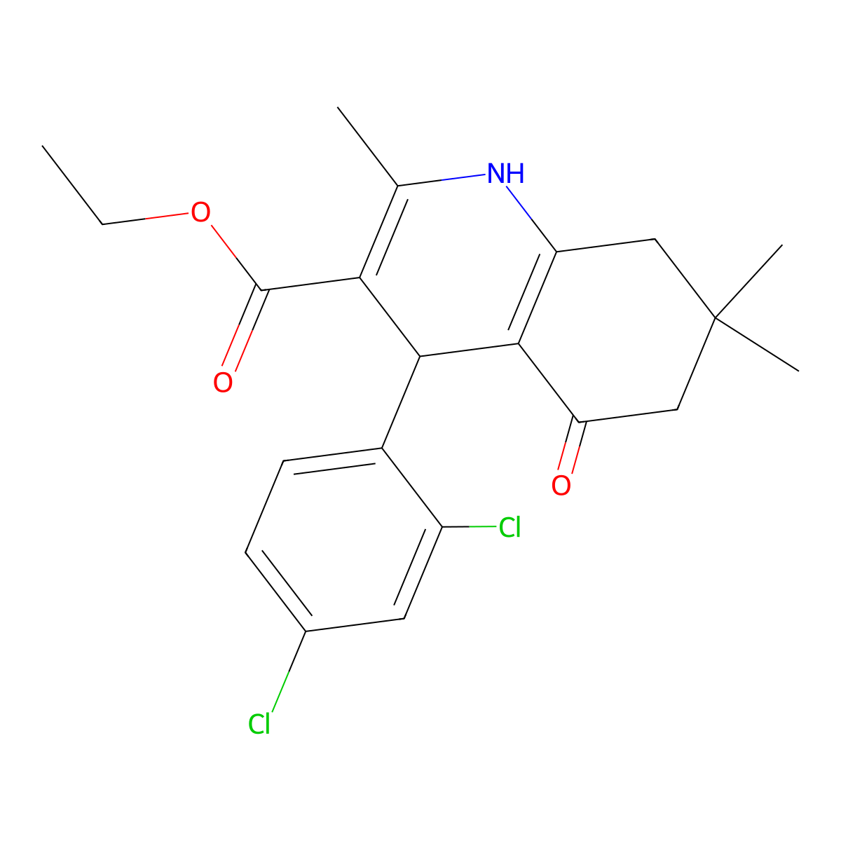 Ethyl 4-(2,4-dichlorophenyl)-2,7,7-trimethyl-5-oxo-1,4,5,6,7,8-hexahydroquinoline-3-carboxylate molecular structure, CAS 292853-27-1