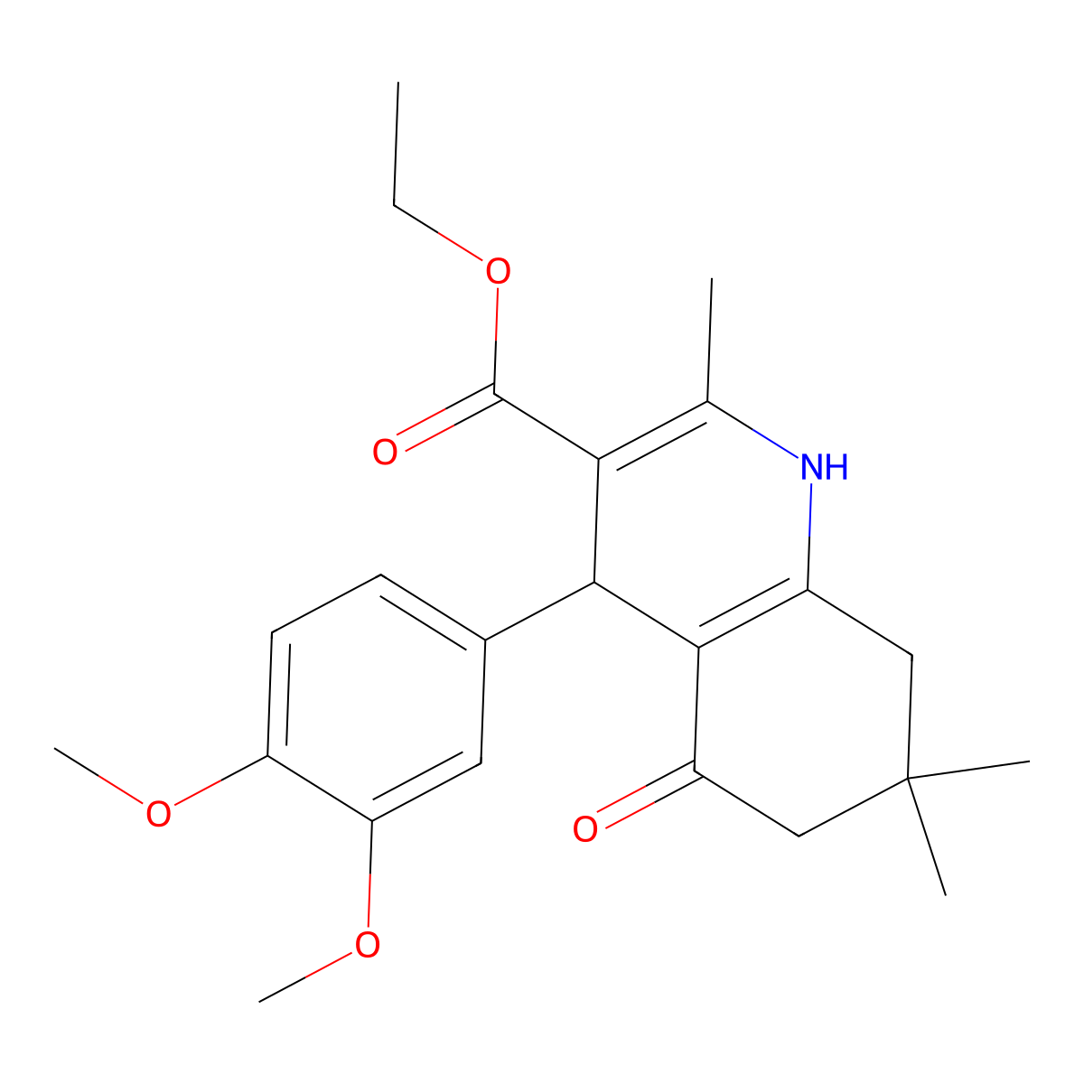 Ethyl 4-(3,4-dimethoxyphenyl)-2,7,7-trimethyl-5-oxo-1,4,5,6,7,8-hexahydroquinoline-3-carboxylate molecular structure, CAS 292853-30-6