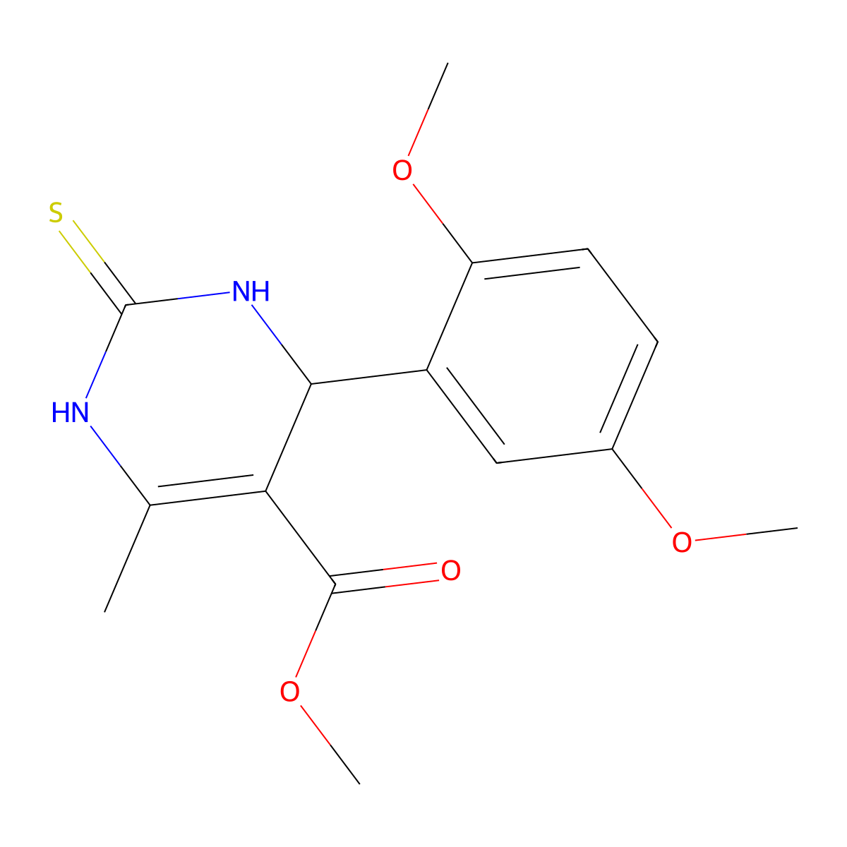 Methyl 4-(2,5-dimethoxyphenyl)-6-methyl-2-thioxo-1,2,3,4-tetrahydropyrimidine-5-carboxylate molecular structure, CAS 292853-44-2