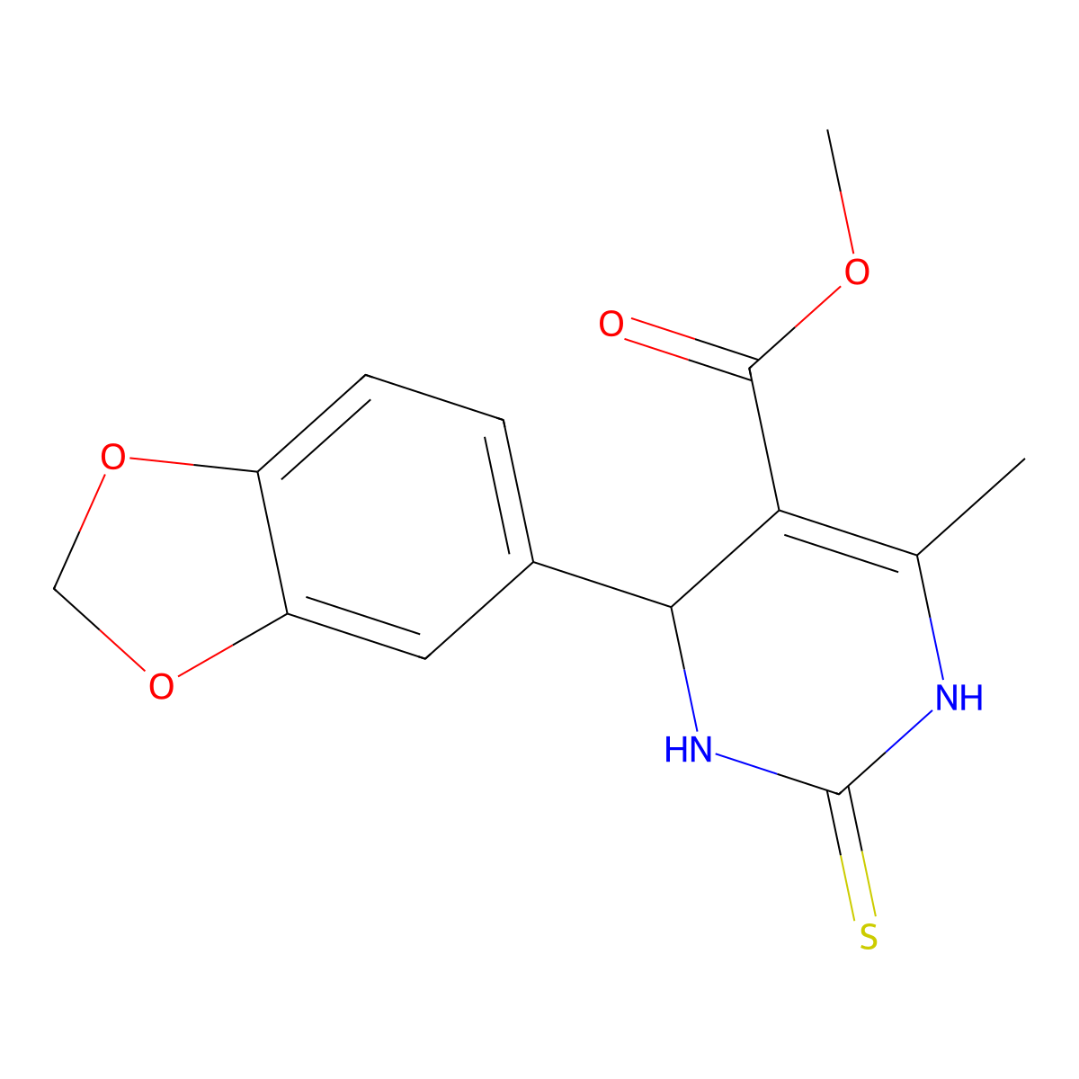 Methyl 4-(1,3-benzodioxol-5-yl)-6-methyl-2-thioxo-1,2,3,4-tetrahydropyrimidine-5-carboxylate molecular structure, CAS 292853-46-4