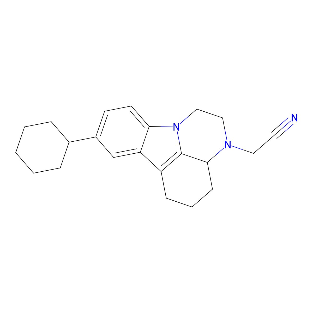 (8-Cyclohexyl-1,2,3a,4,5,6-hexahydro-3H-pyrazino[3,2,1-jk]carbazol-3-yl)acetonitrile molecular structure, CAS 292853-94-2