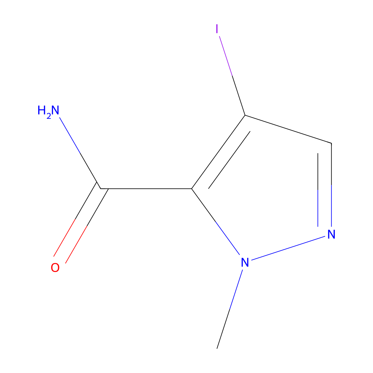 4-iodo-1-methyl-1H-pyrazole-5-carboxamide molecular structure, CAS 292855-29-9
