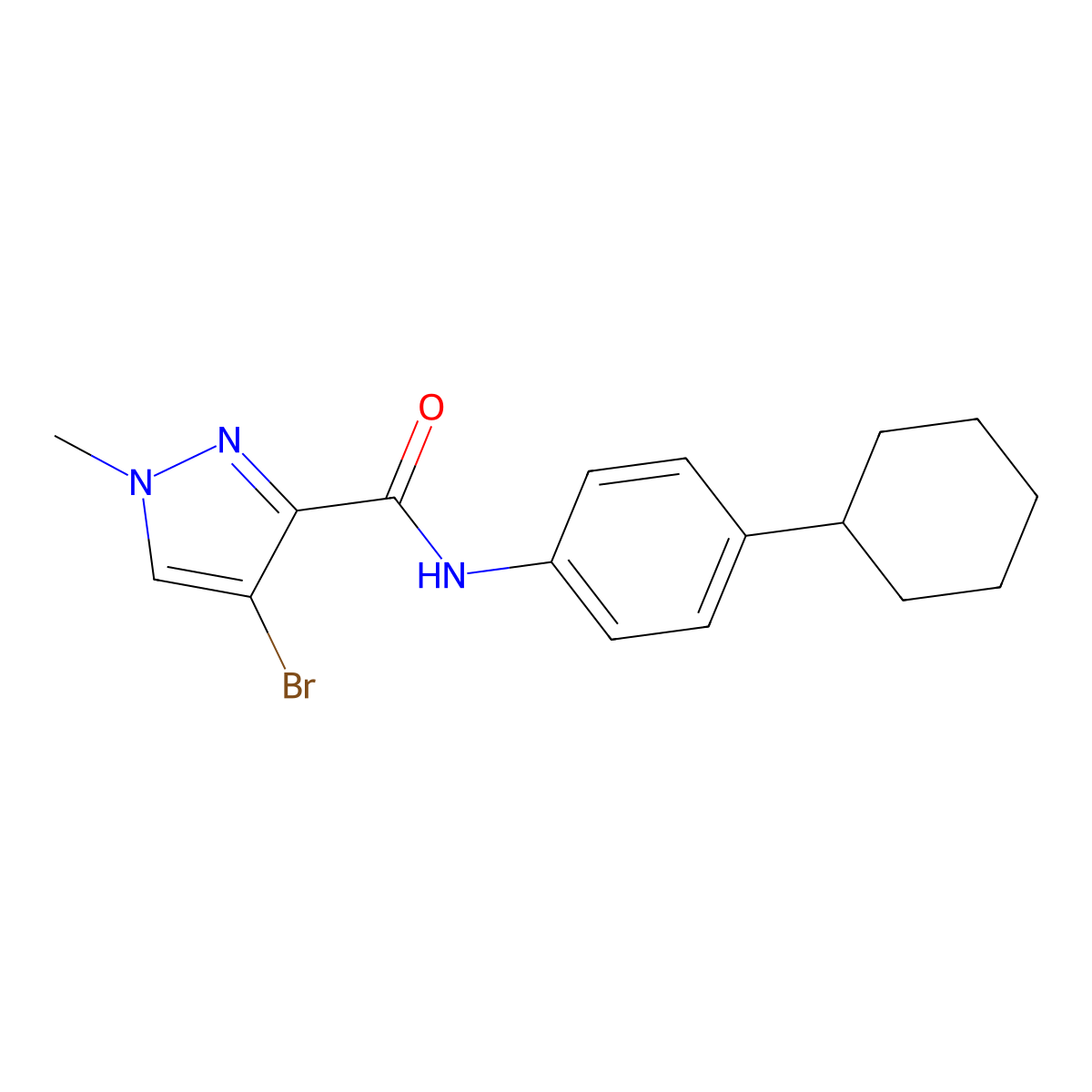 4-bromo-N-(4-cyclohexylphenyl)-1-methylpyrazole-3-carboxamide molecular structure, CAS 292855-35-7