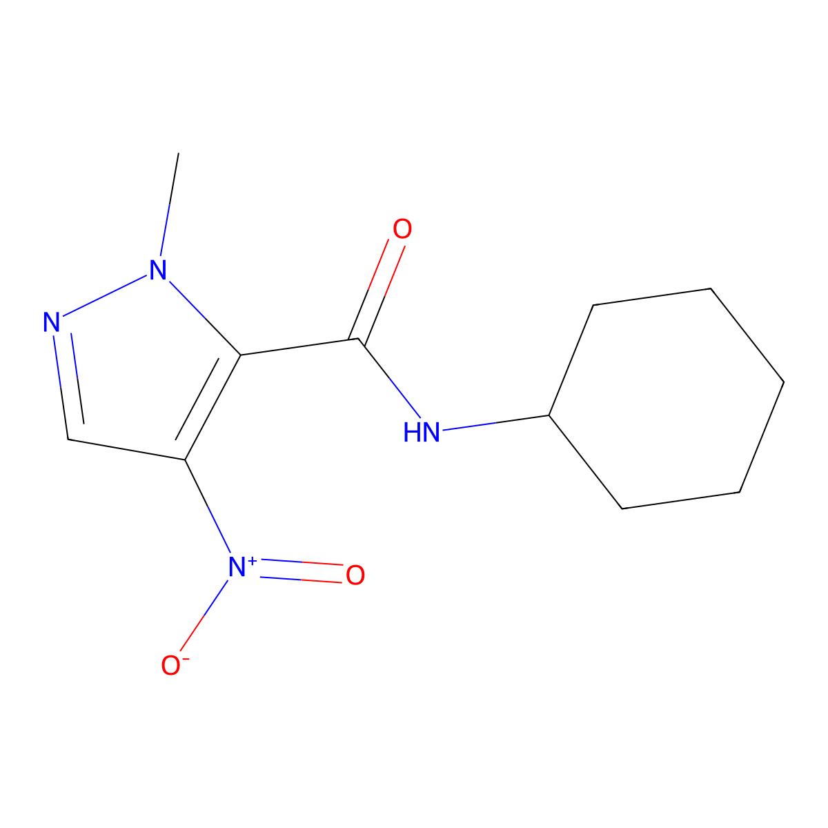 N-cyclohexyl-2-methyl-4-nitropyrazole-3-carboxamide molecular structure, CAS 292855-38-0