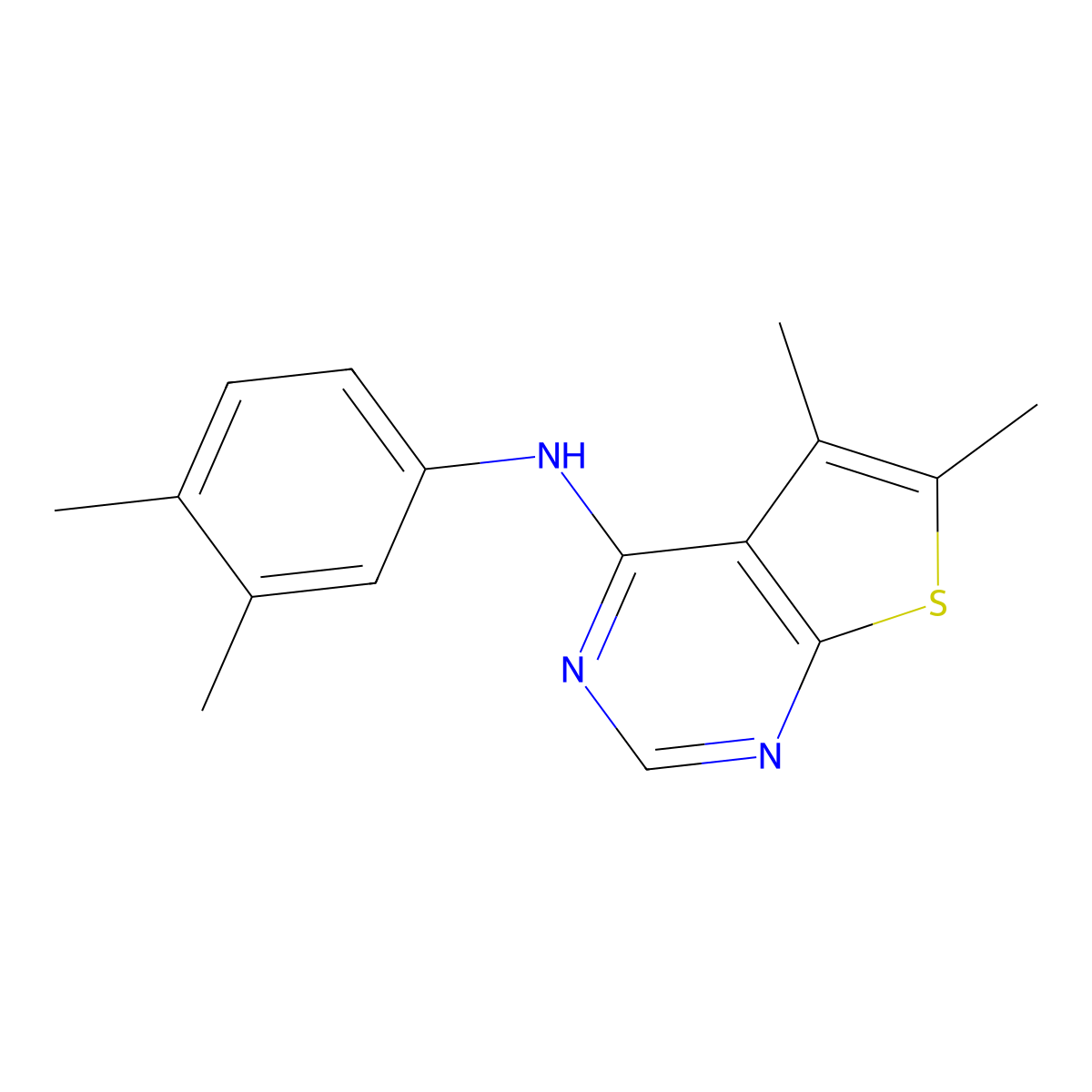 N-(3,4-dimethylphenyl)-5,6-dimethylthieno[2,3-d]pyrimidin-4-amine molecular structure, CAS 292855-45-9