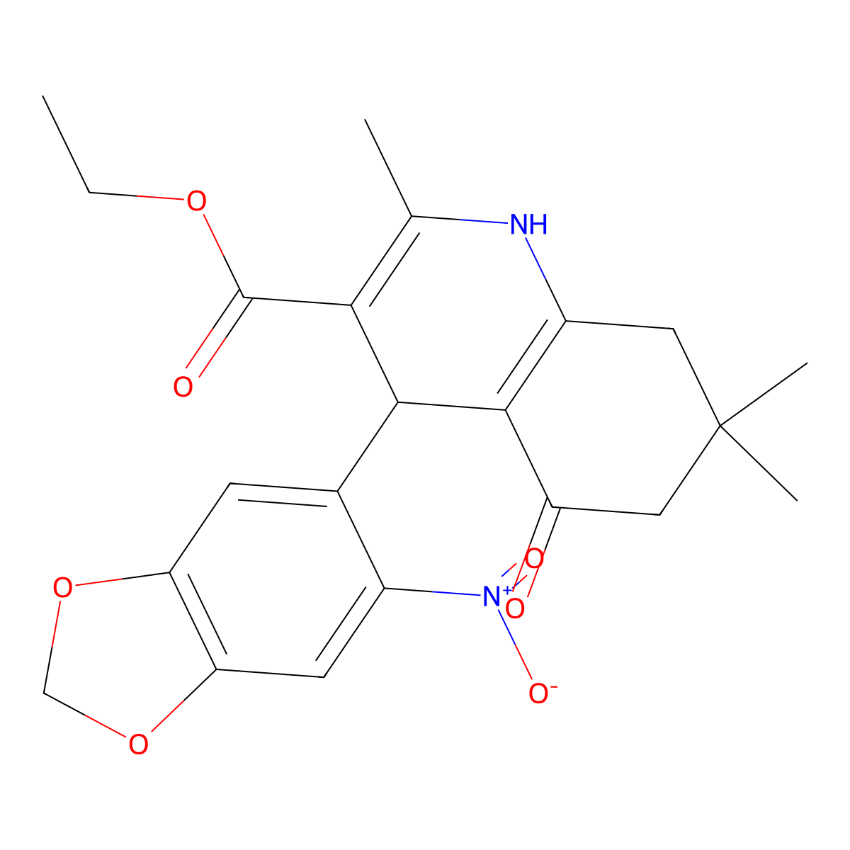 Ethyl 2,7,7-trimethyl-4-(6-nitro-1,3-benzodioxol-5-yl)-5-oxo-1,4,5,6,7,8-hexahydroquinoline-3-carboxylate molecular structure, CAS 292855-61-9